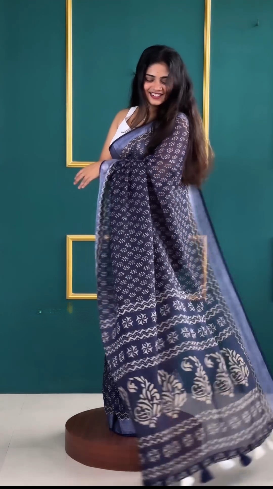 Deluxe 1-Minute Ready To Wear Navy Blue Cotton Saree