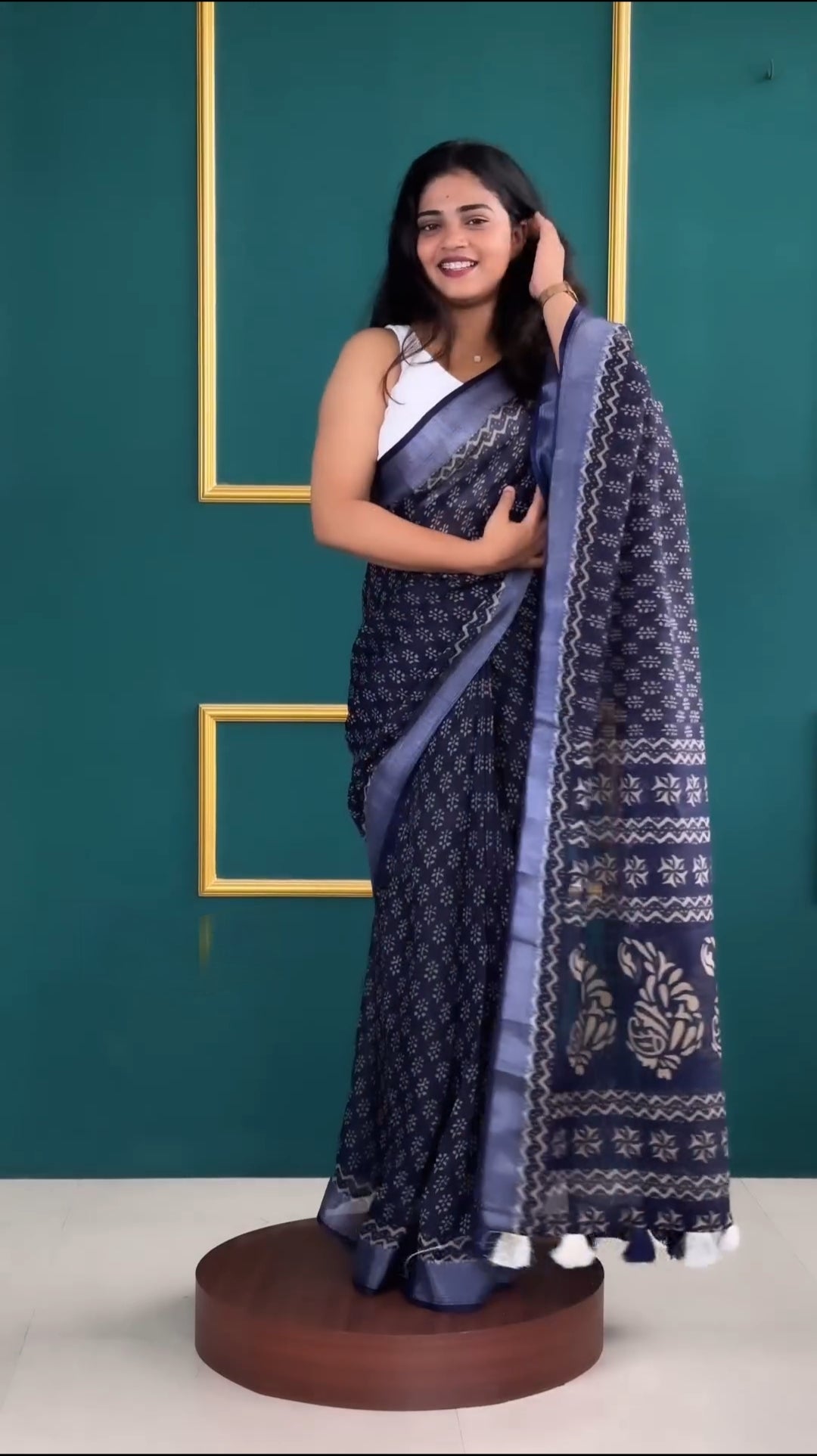 Deluxe 1-Minute Ready To Wear Navy Blue Cotton Saree