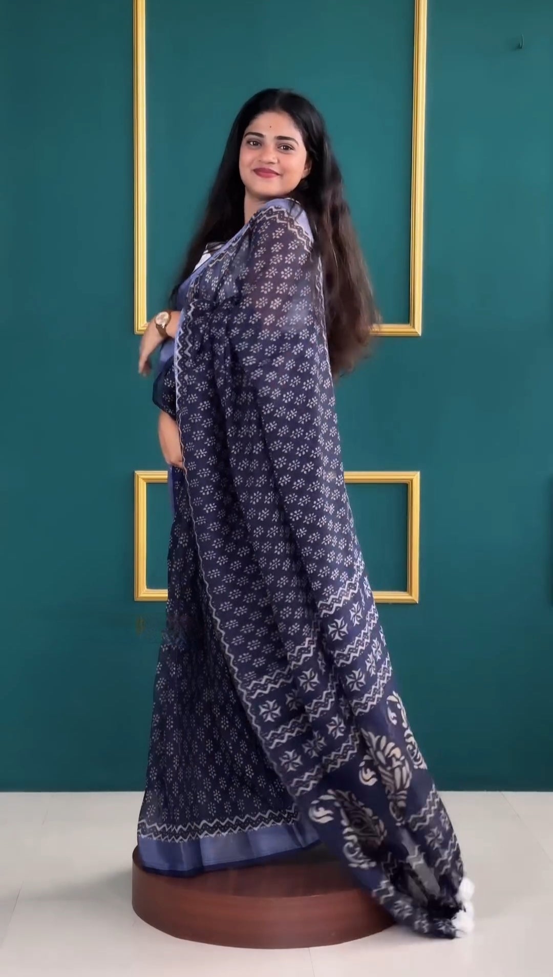 Deluxe 1-Minute Ready To Wear Navy Blue Cotton Saree