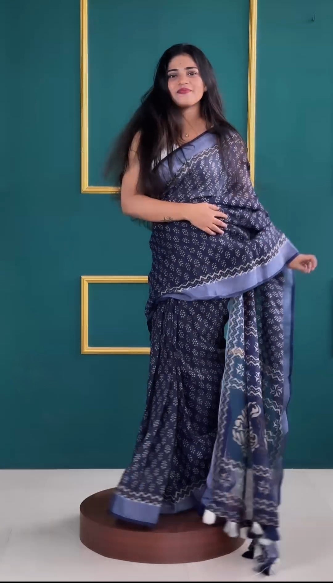 Deluxe 1-Minute Ready To Wear Navy Blue Cotton Saree