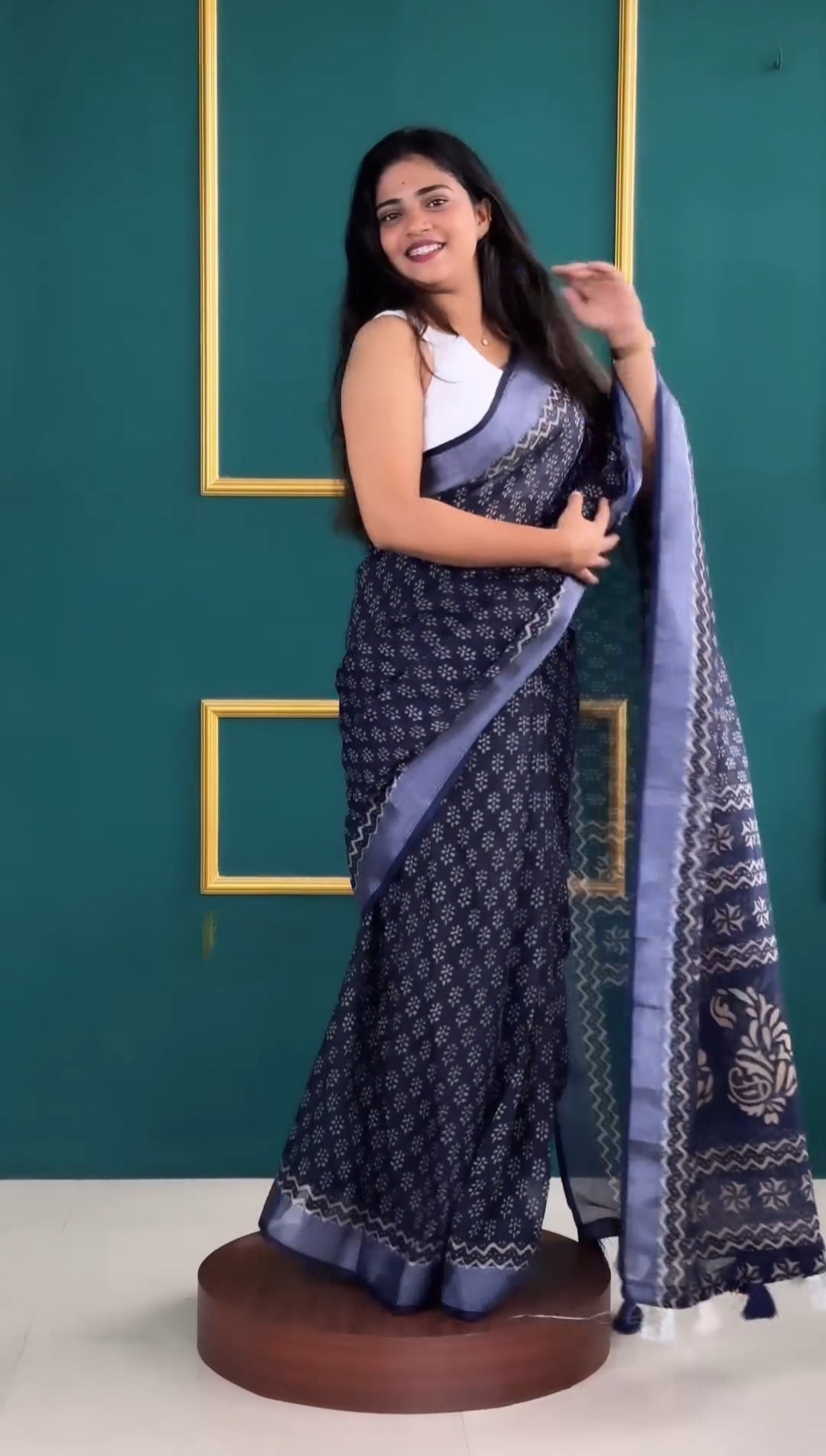 Deluxe 1-Minute Ready To Wear Navy Blue Cotton Saree