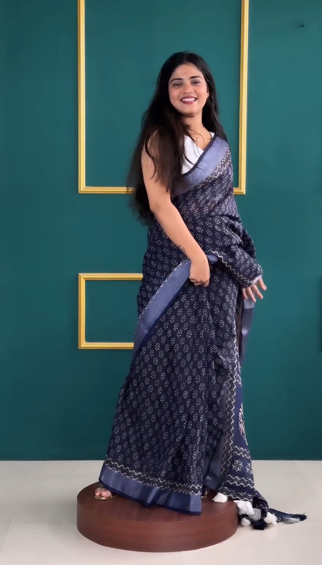 Deluxe 1-Minute Ready To Wear Navy Blue Cotton Saree