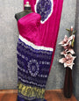 Rani With Blue Kasumbo Bandhej Pure Modal Silk Shibori Bandhani With Zari Pallu