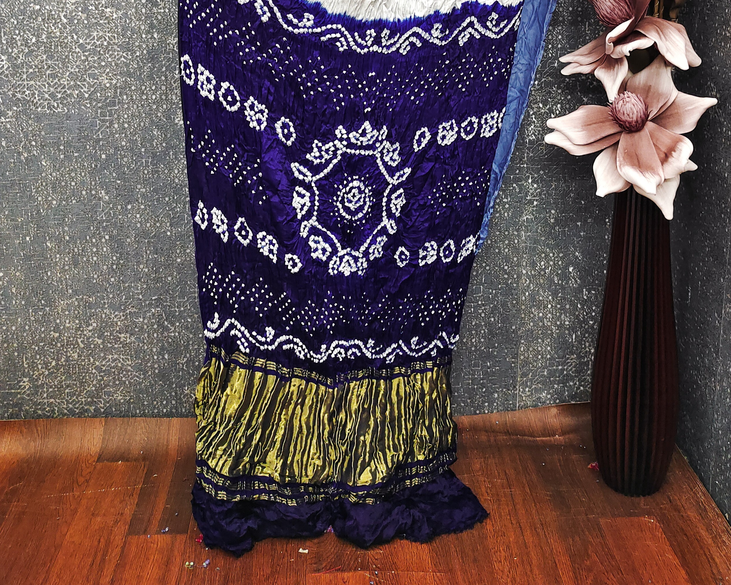 Sky With Blue Kasumbo Bandhej Pure Modal Silk Shibori Bandhani With Zari Pallu