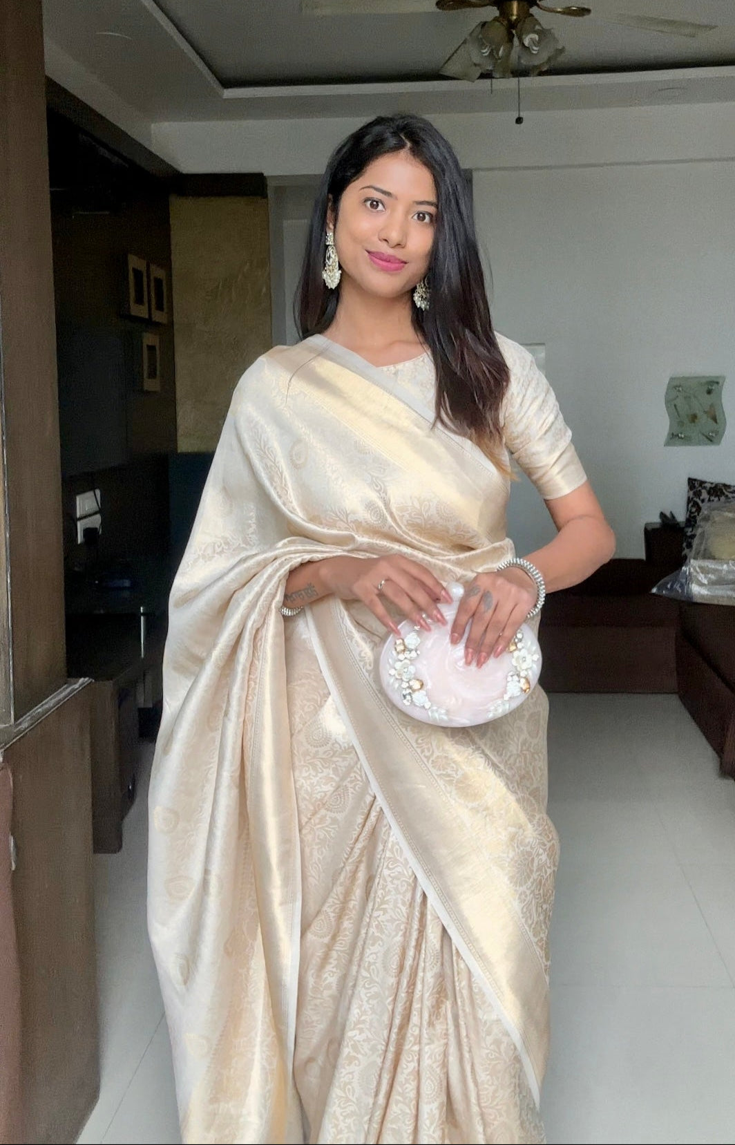 Pretty White Creamy Soft Silk Saree