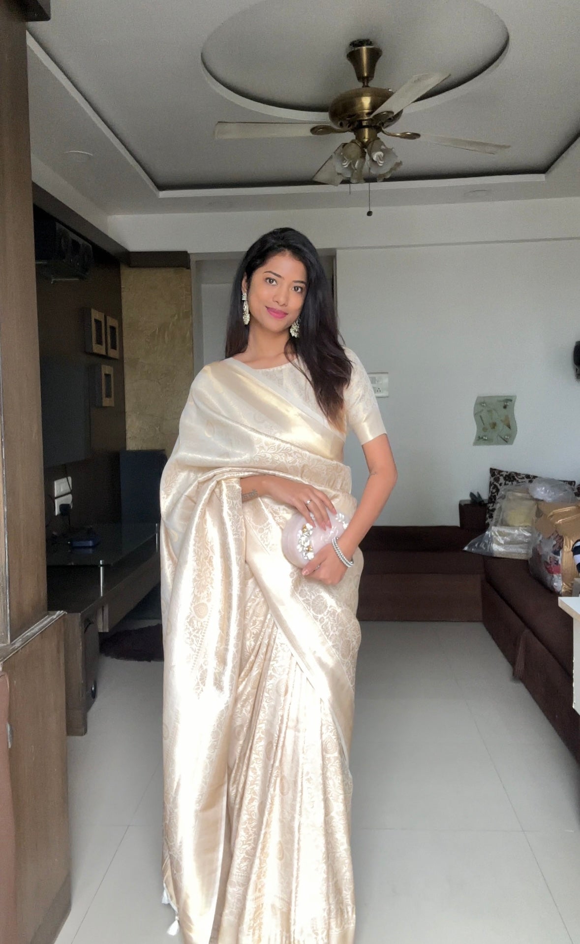Pretty White Creamy Soft Silk Saree