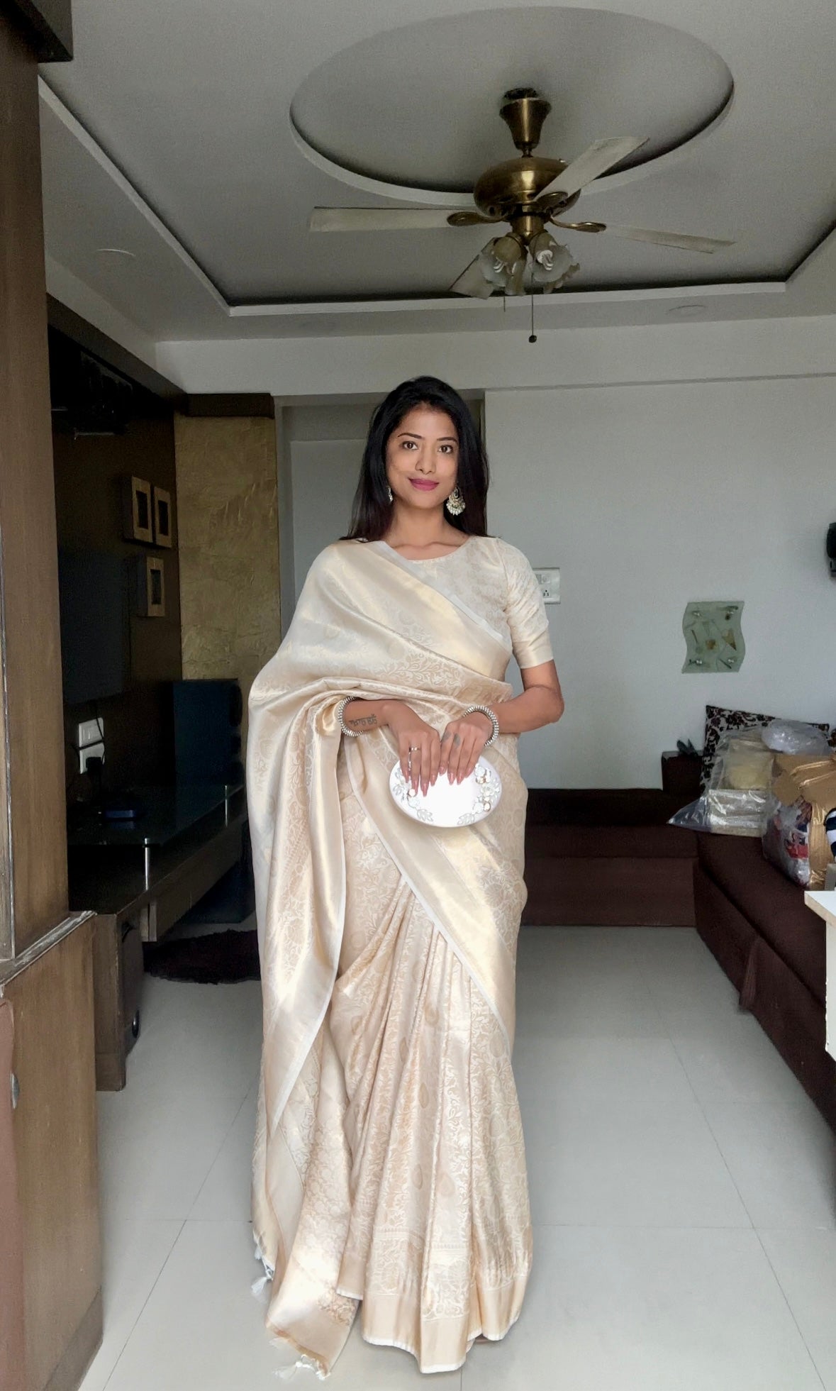 Pretty White Creamy Soft Silk Saree