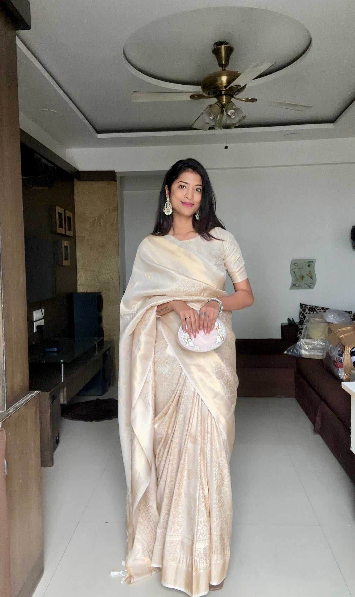 Pretty White Creamy Soft Silk Saree