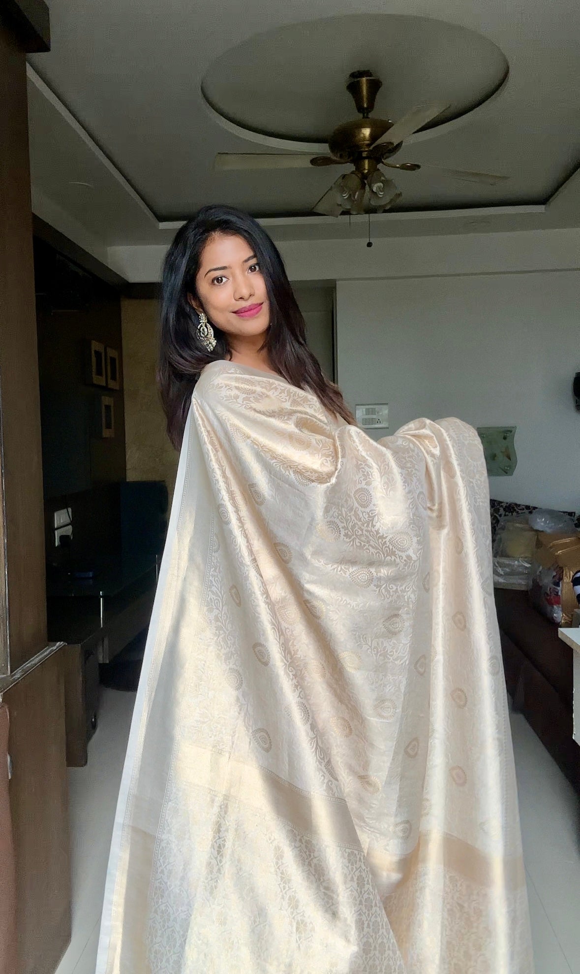 Pretty White Creamy Soft Silk Saree