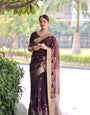 Divine Maroon Linen Silk Saree With Hypnotic Blouse Piece