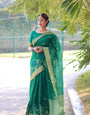Stunner Green Linen Silk Saree With Hypnotic Blouse Piece