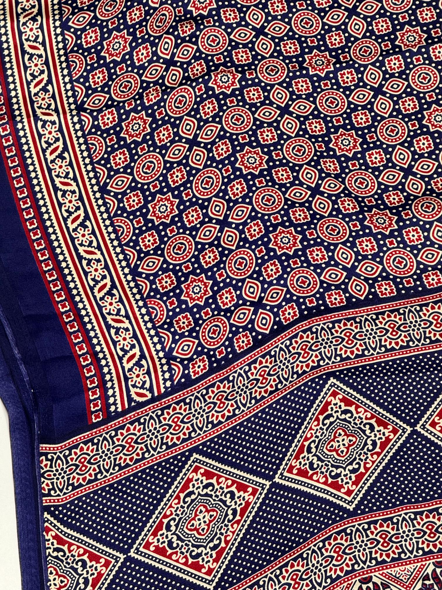 Blue Ajrakh Printed Soft Modal Silk Natural Print Saree P1