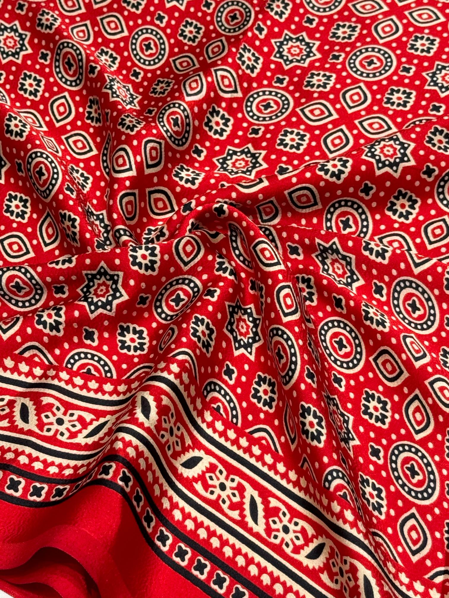 Red Ajrakh Printed Soft Modal Silk Natural Print Saree P1