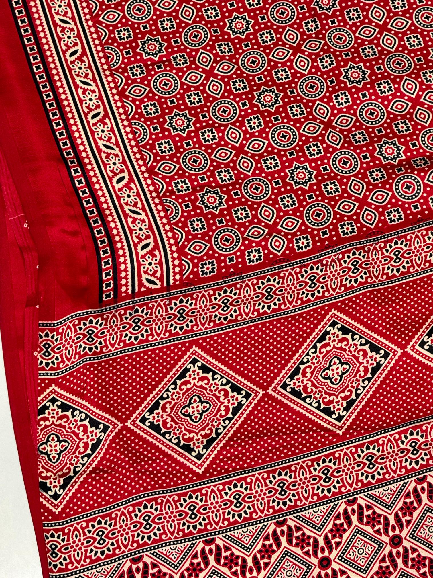 Maroon Ajrakh Printed Soft Modal Silk Natural Print Saree P1