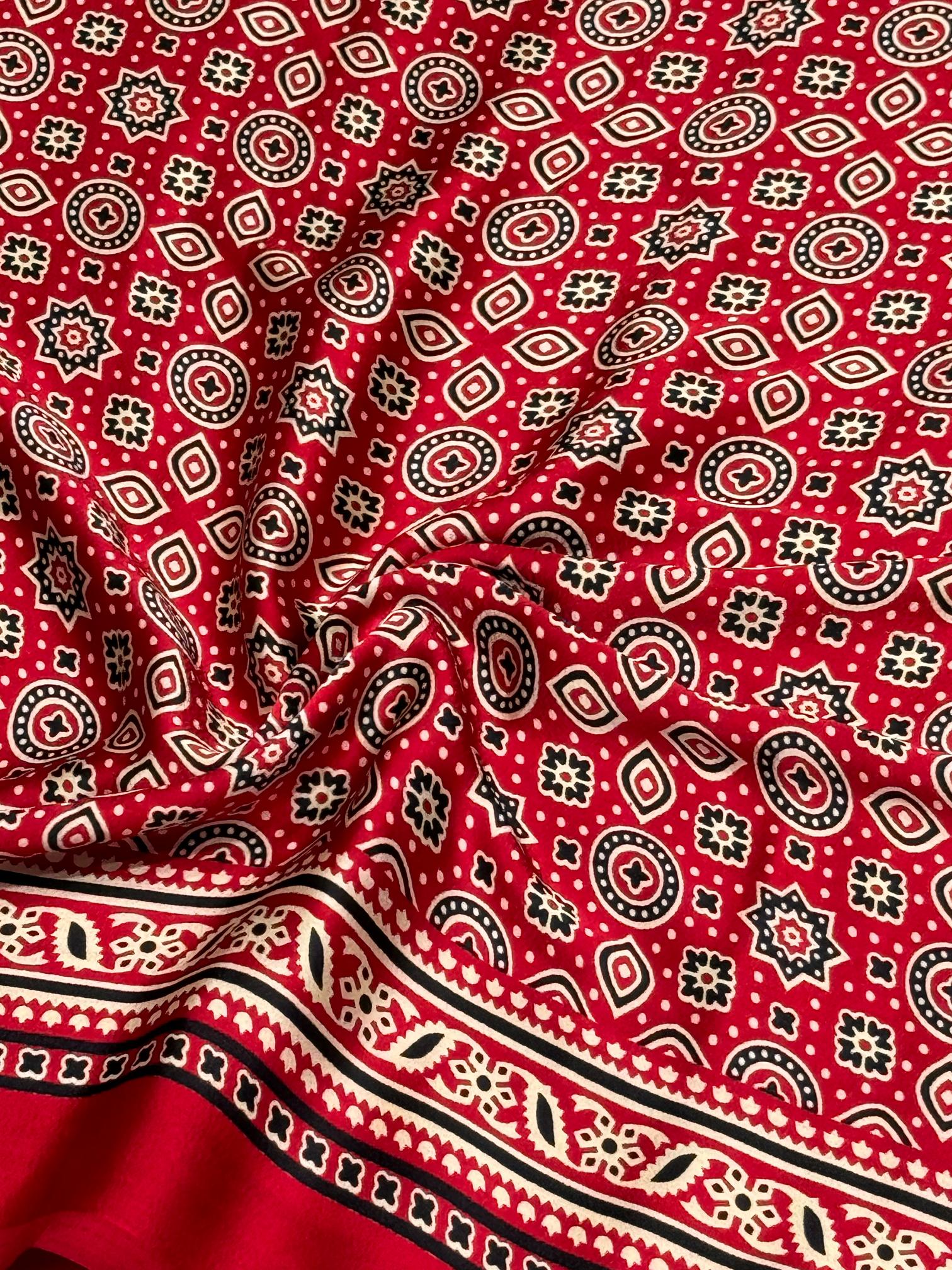 Maroon Ajrakh Printed Soft Modal Silk Natural Print Saree P1