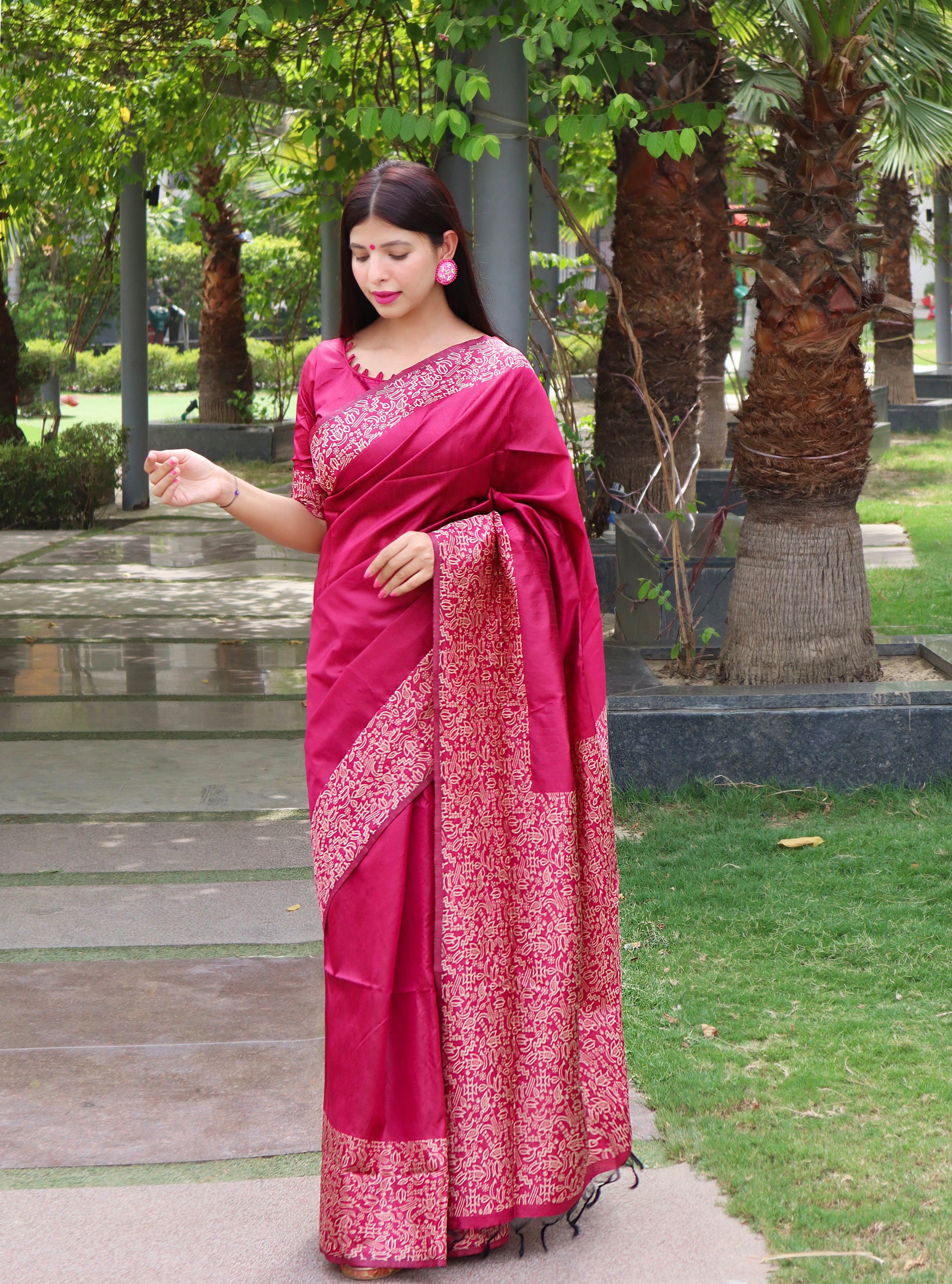 Burnt Pink Banglori Handloom Raw Silk Saree With Rich Pallu And Running Blouse Piece
