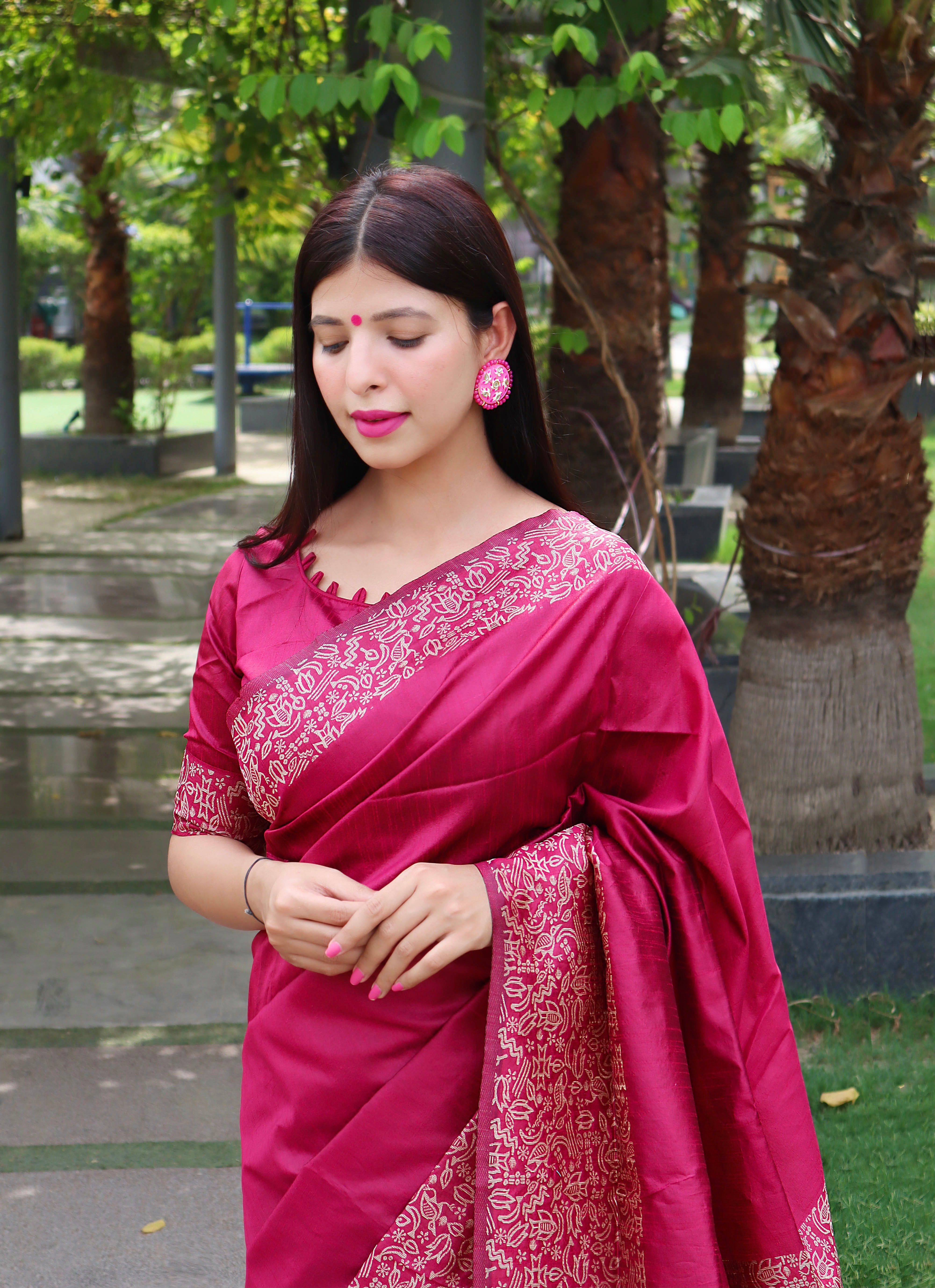 Burnt Pink Banglori Handloom Raw Silk Saree With Rich Pallu And Running Blouse Piece
