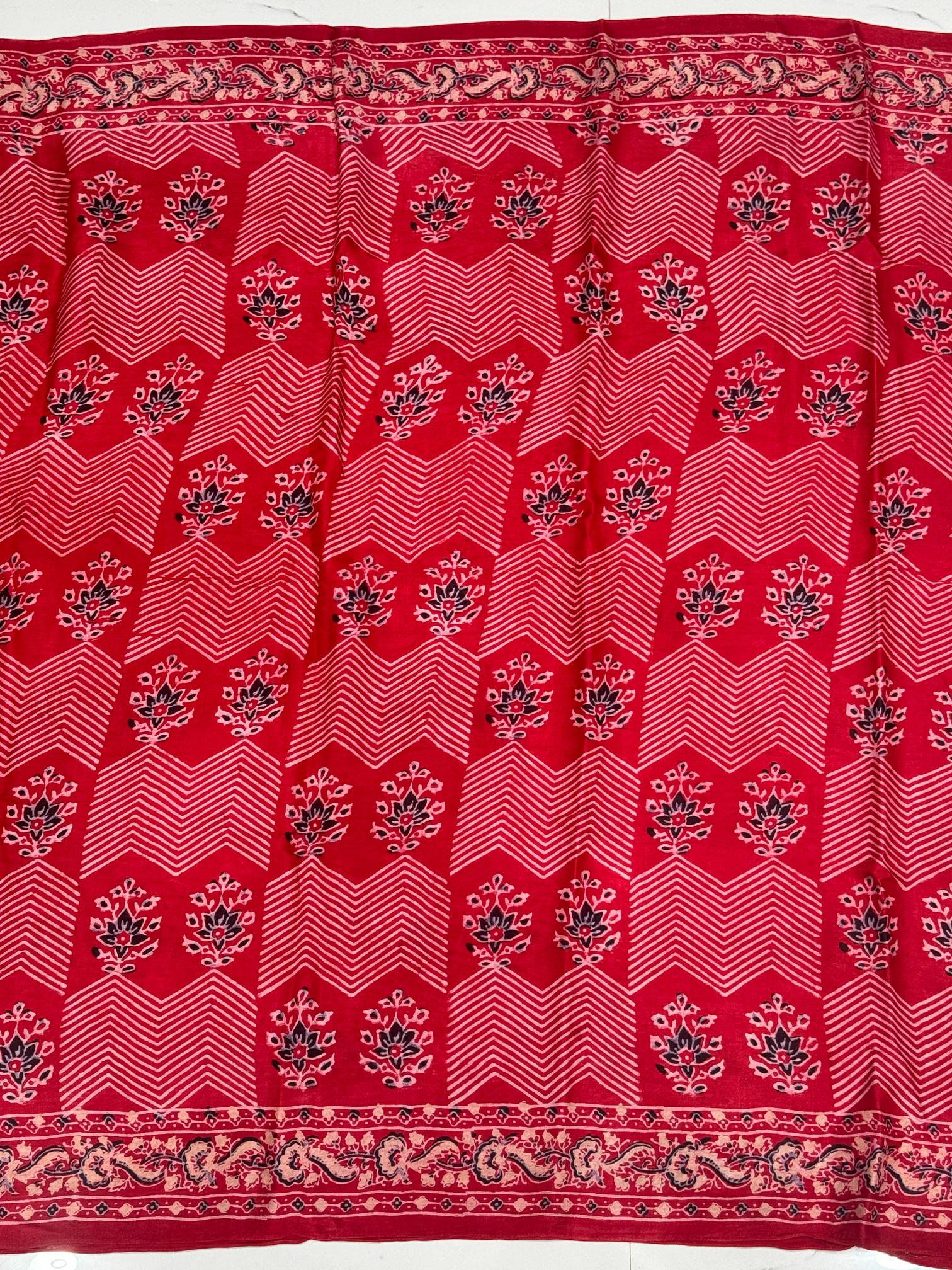 Red Ajrakh Pure Hand Made Modal Silk Saree Fancy Ajrakh Pallu 07