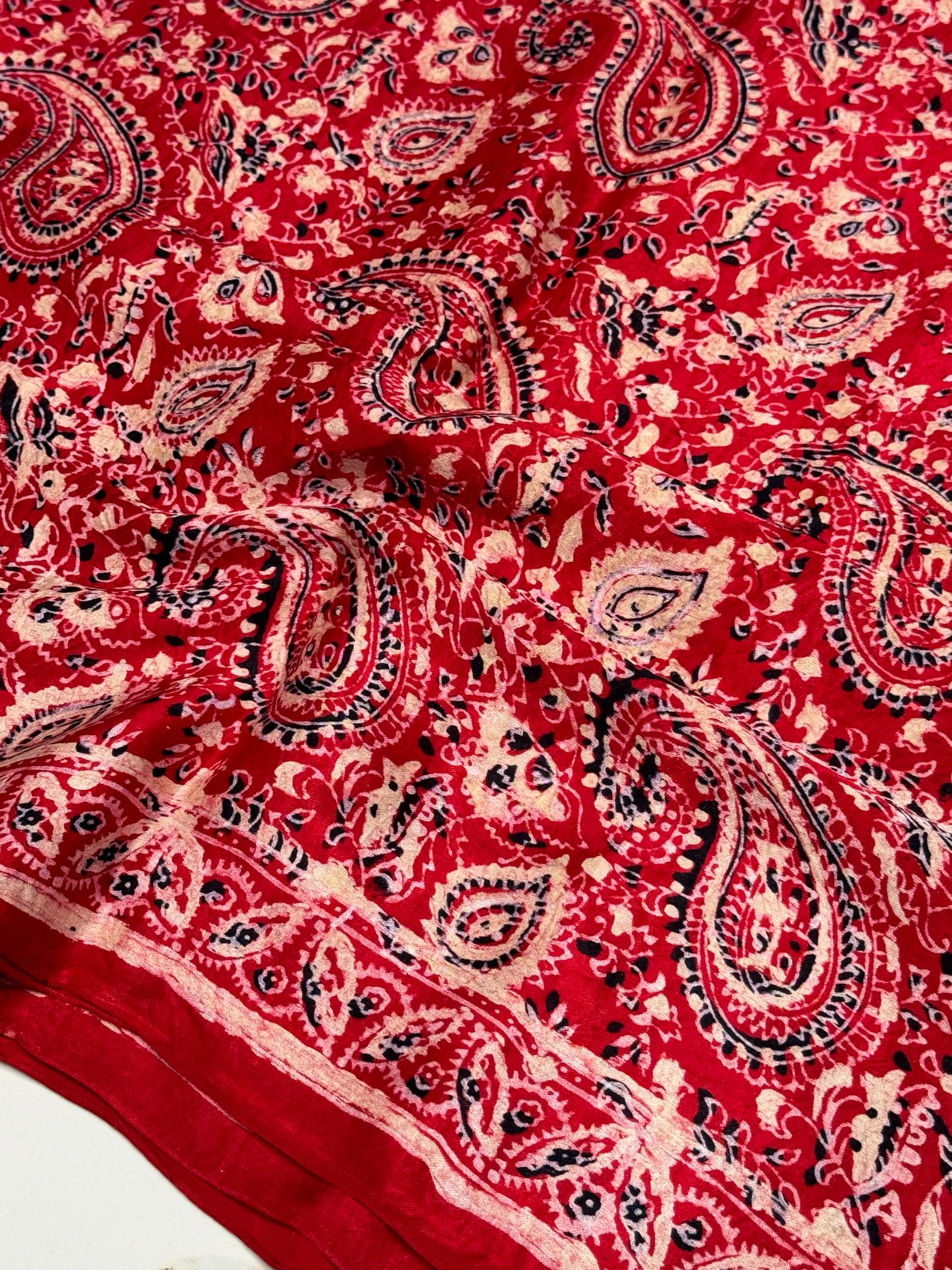 Red Ajrakh Pure Hand Made Modal Silk Saree Fancy Ajrakh Pallu 07