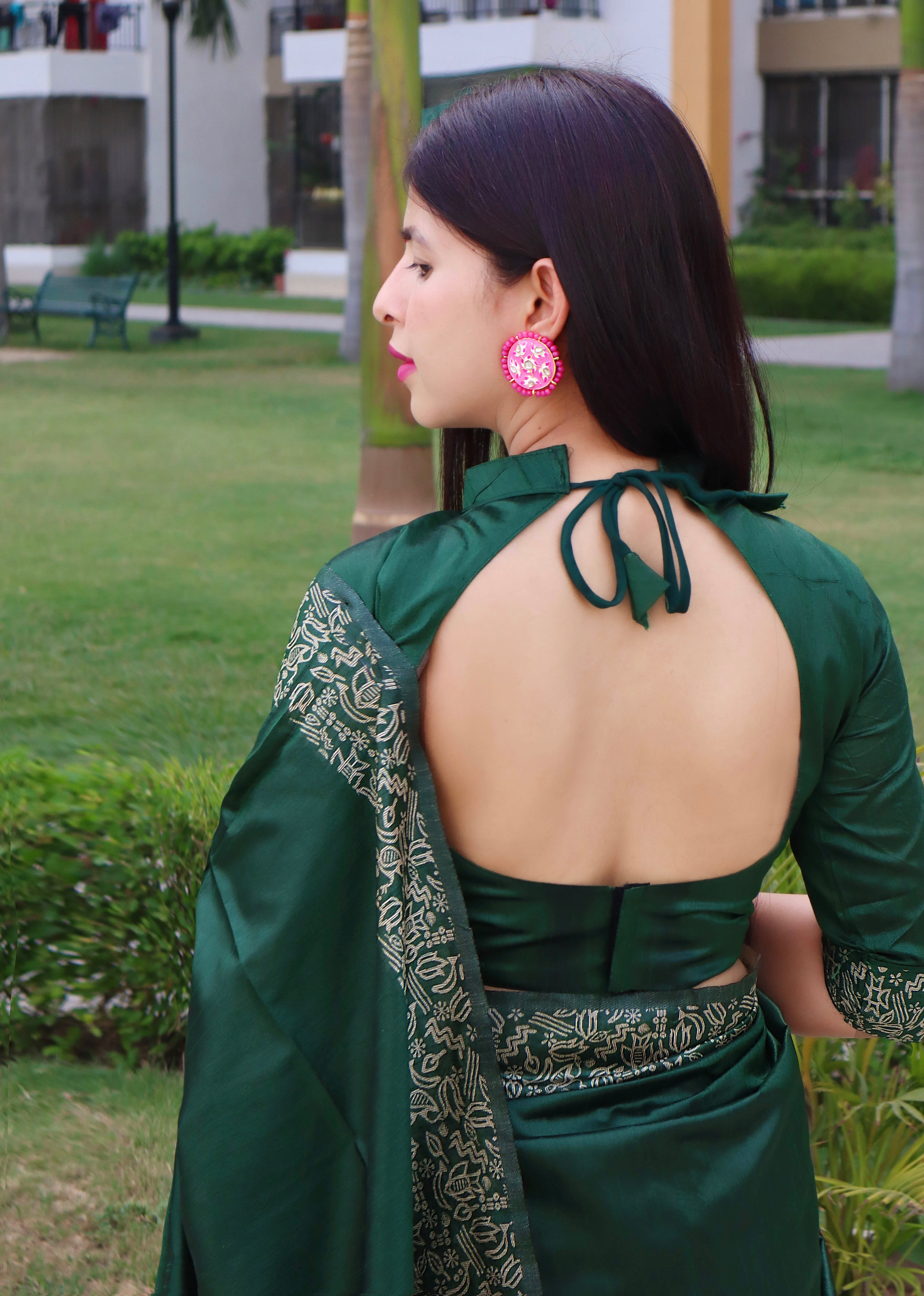 Green Banglori Handloom Raw Silk Saree With Rich Pallu And Running Blouse Piece