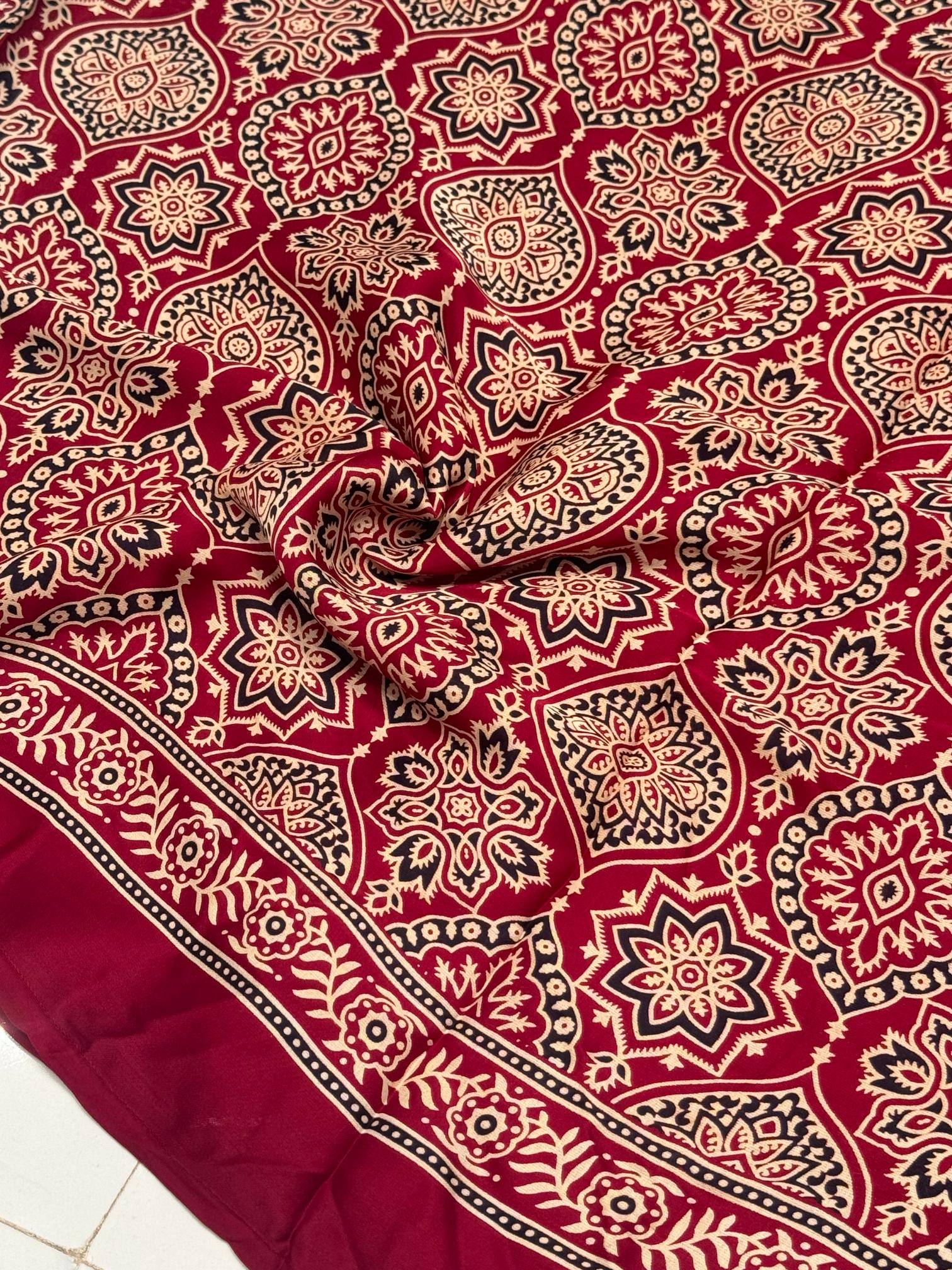 Maroon Ajrakh Chex Gharchola Pallu Hand Block Modal Silk Saree