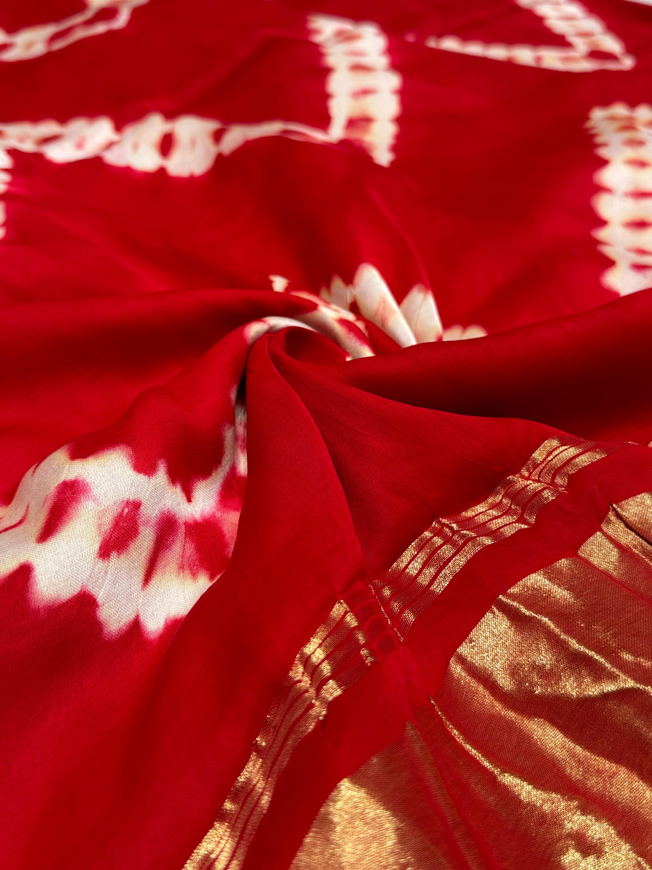 Red Leriya Modal Silk Zari Pallu Saree and Tie Dye Ajrakh