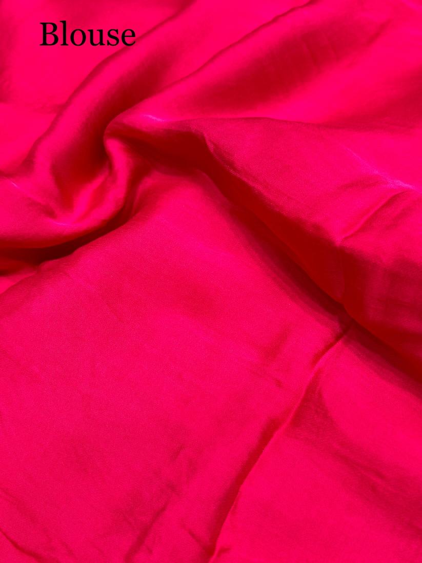 Rani Pink Leriya Modal Silk Zari Pallu Saree And Tie Dye Ajrakh