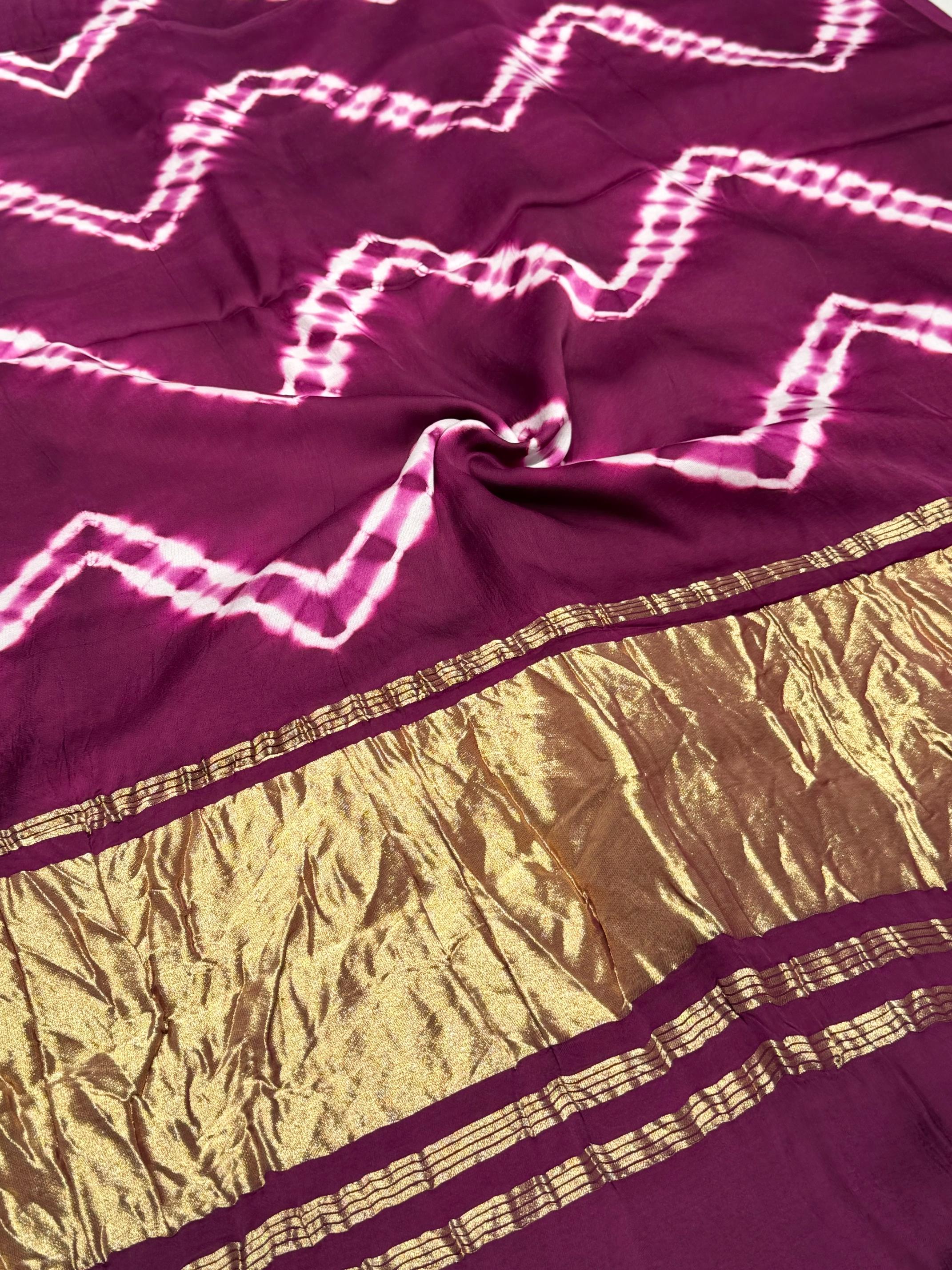 Wine Leriya Modal Silk Zari Pallu Saree And Tie Dye Ajrakh