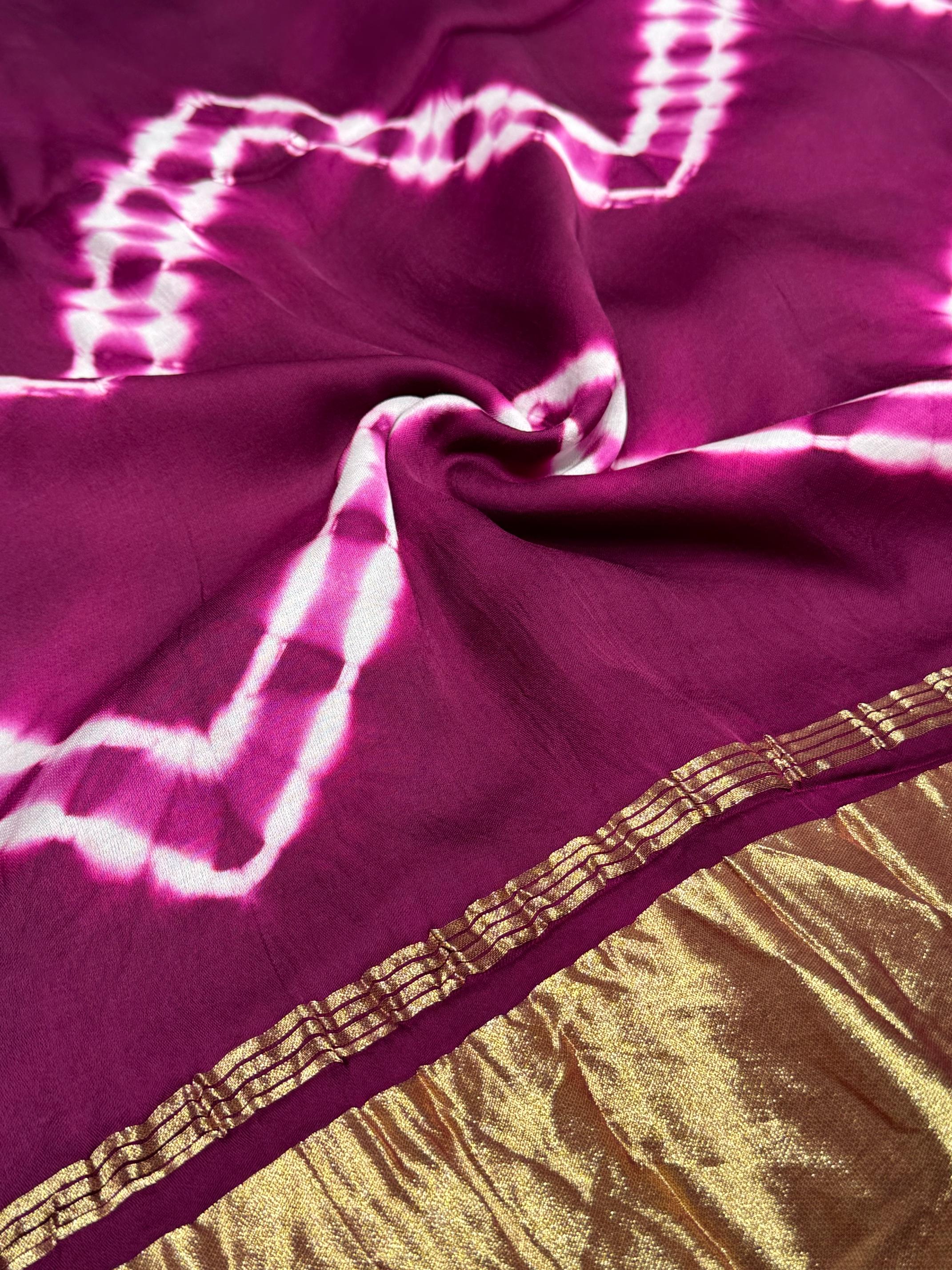 Wine Leriya Modal Silk Zari Pallu Saree And Tie Dye Ajrakh