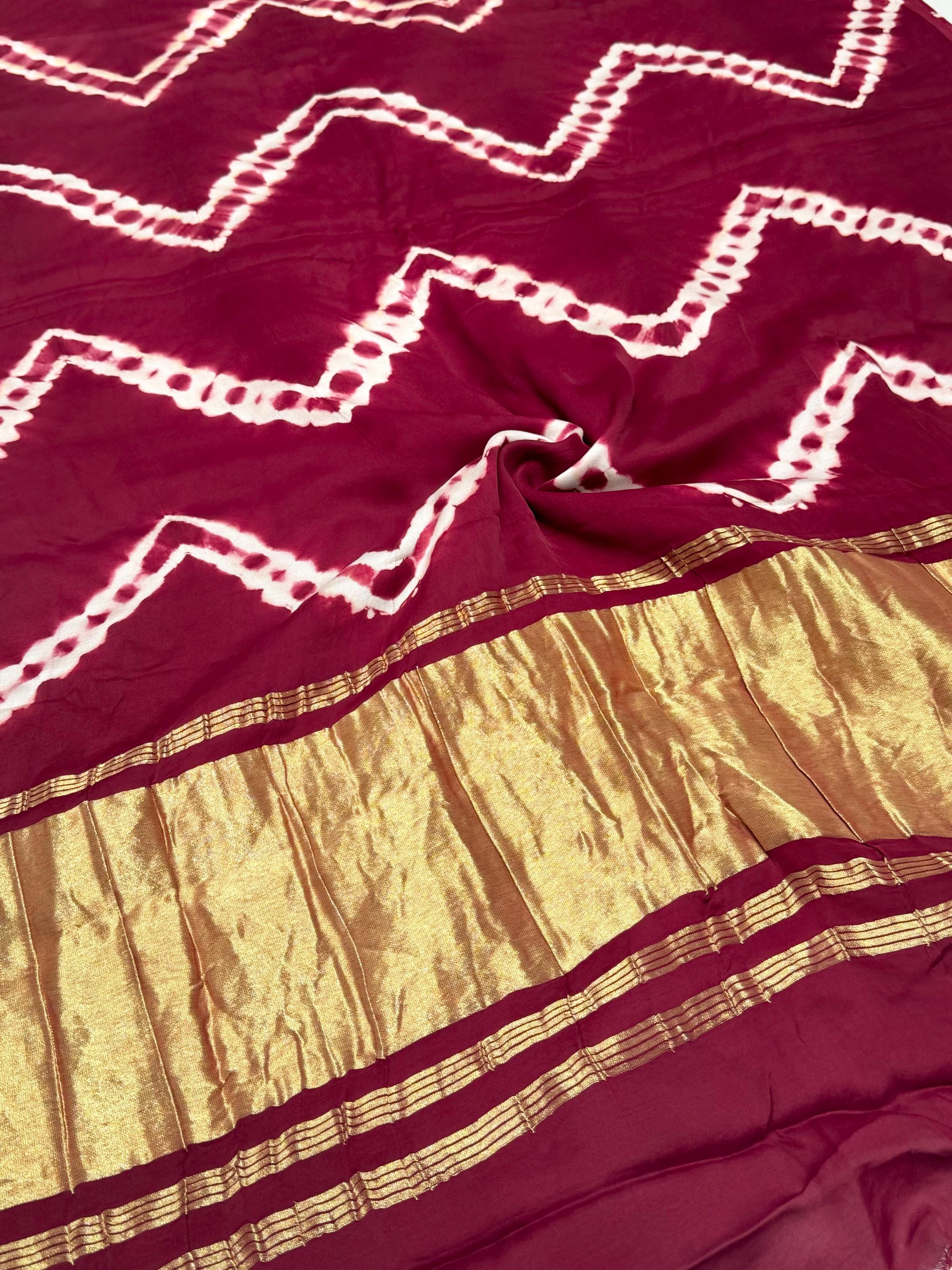 Maroon Leriya Modal Silk Zari Pallu Saree And Tie Dye Ajrakh