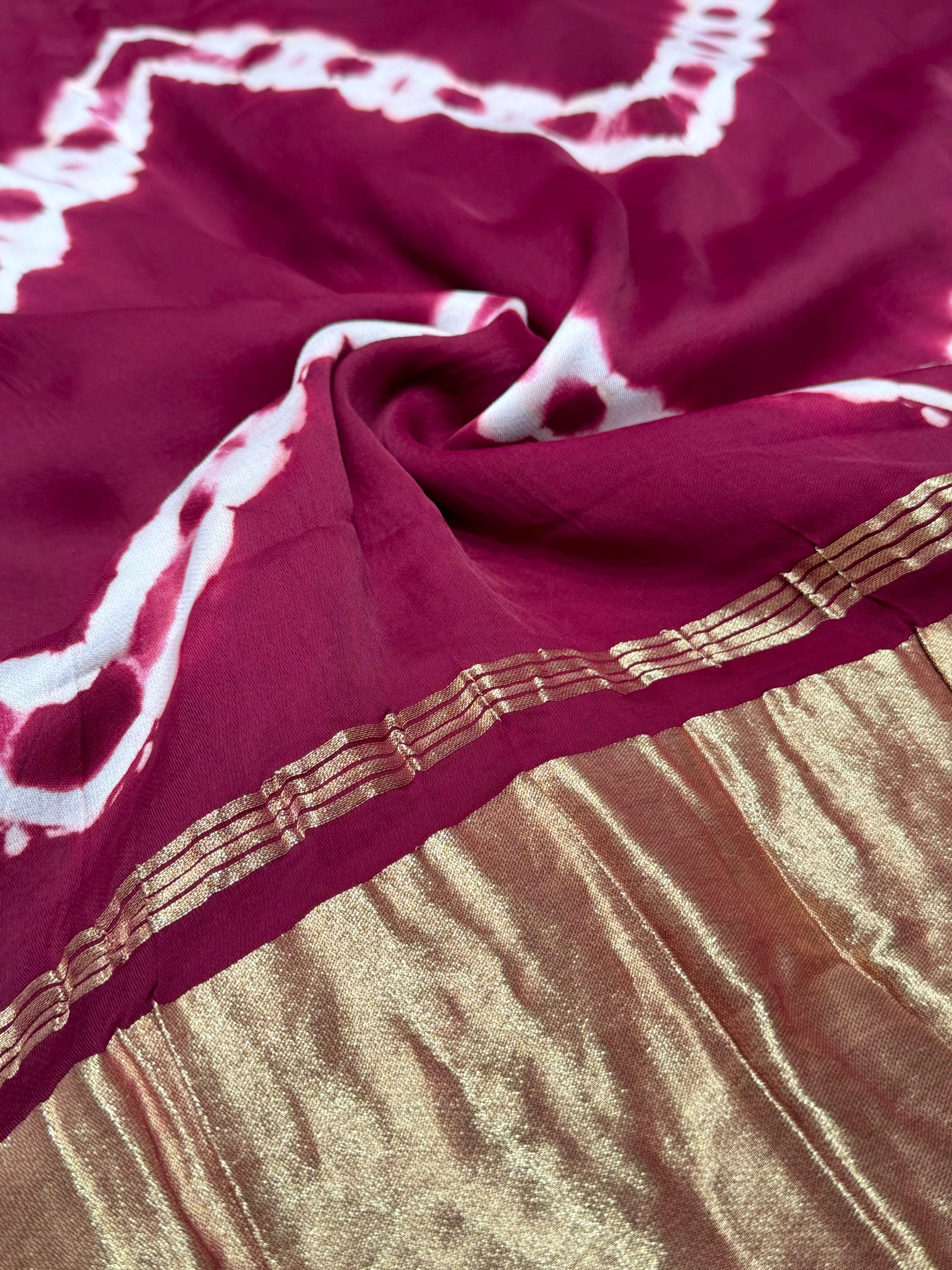 Maroon Leriya Modal Silk Zari Pallu Saree And Tie Dye Ajrakh