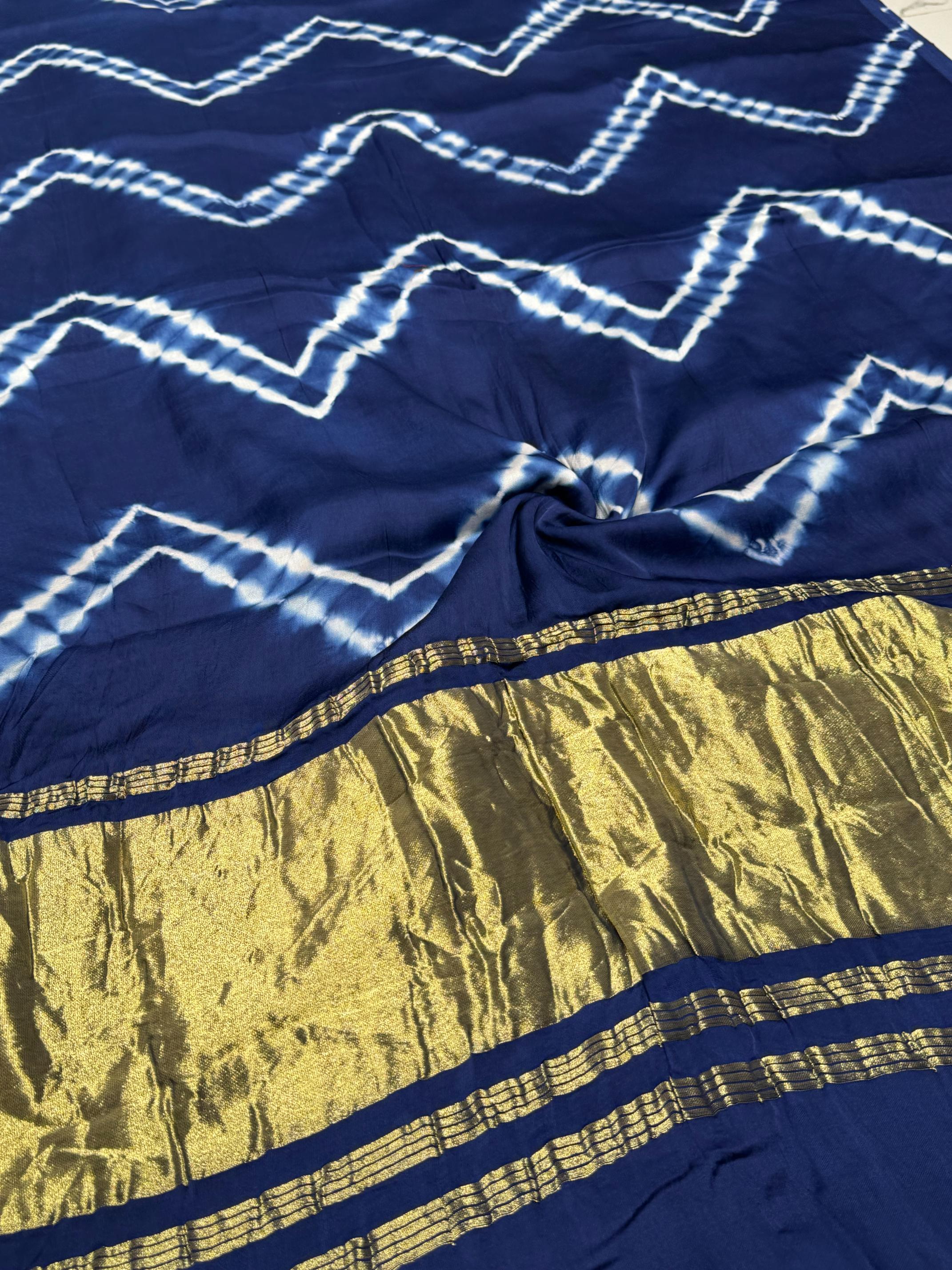 Blue Leriya Modal Silk Zari Pallu Saree And Tie Dye Ajrakh