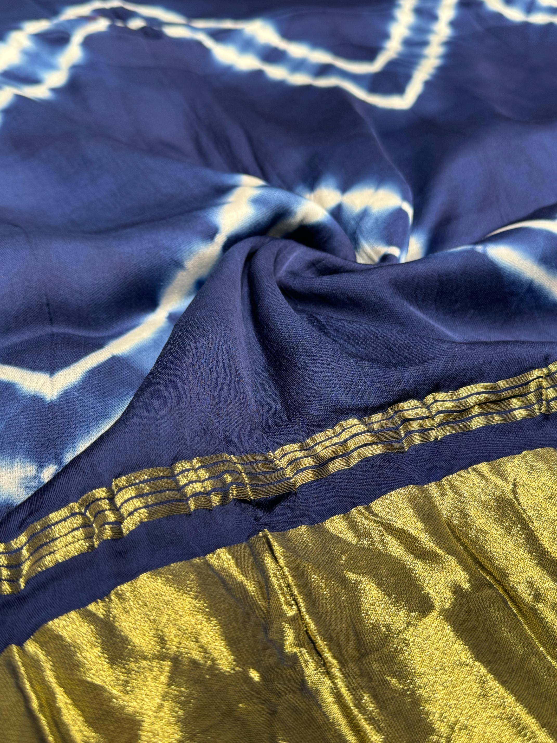 Blue Leriya Modal Silk Zari Pallu Saree And Tie Dye Ajrakh