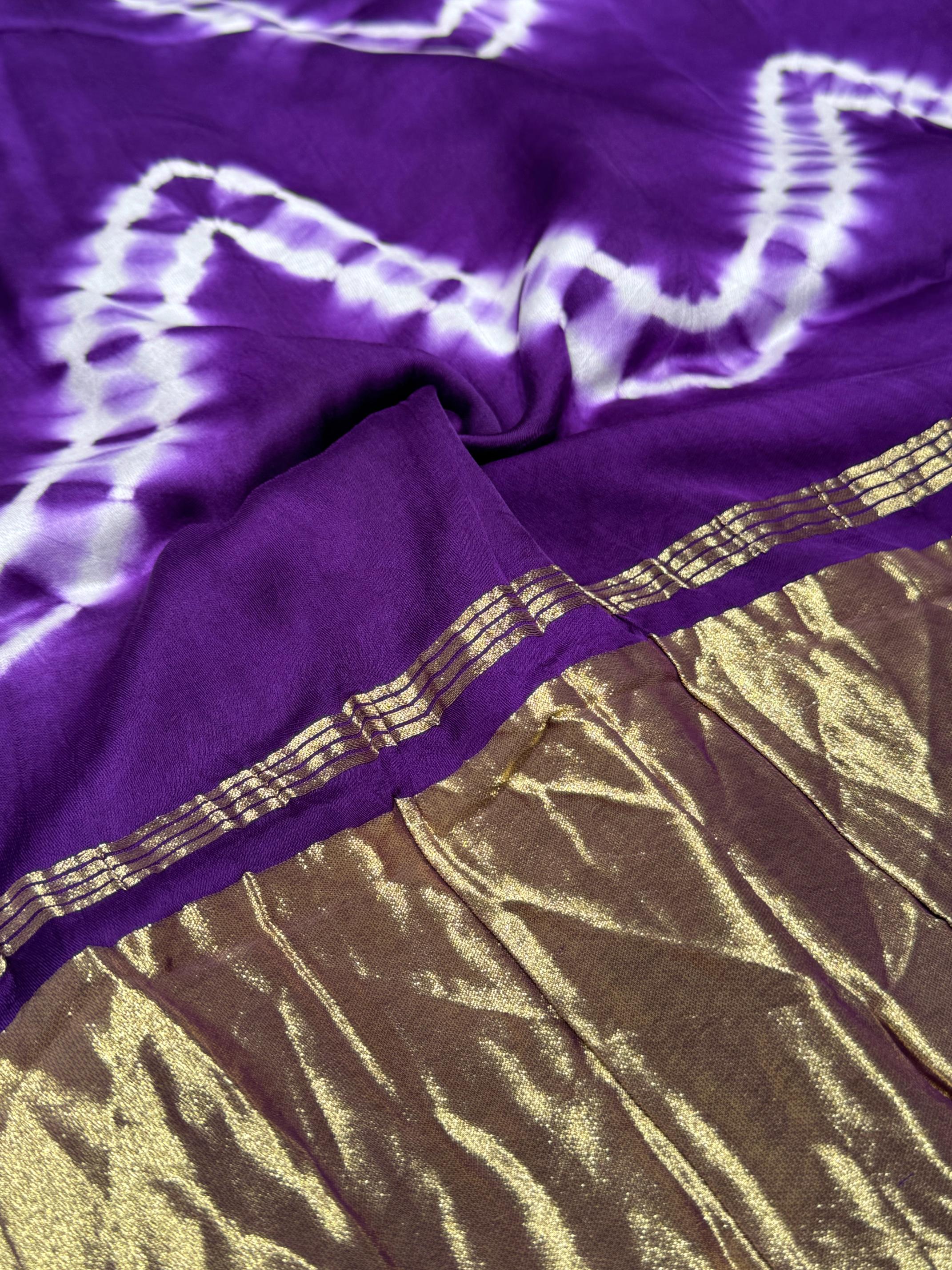 Purple Leriya Modal Silk Zari Pallu Saree And Tie Dye Ajrakh