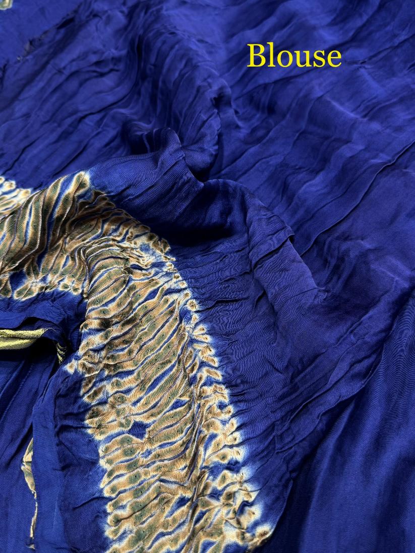 Blue Shibori Bandhni Border Pure Modal Silk Plain Saree