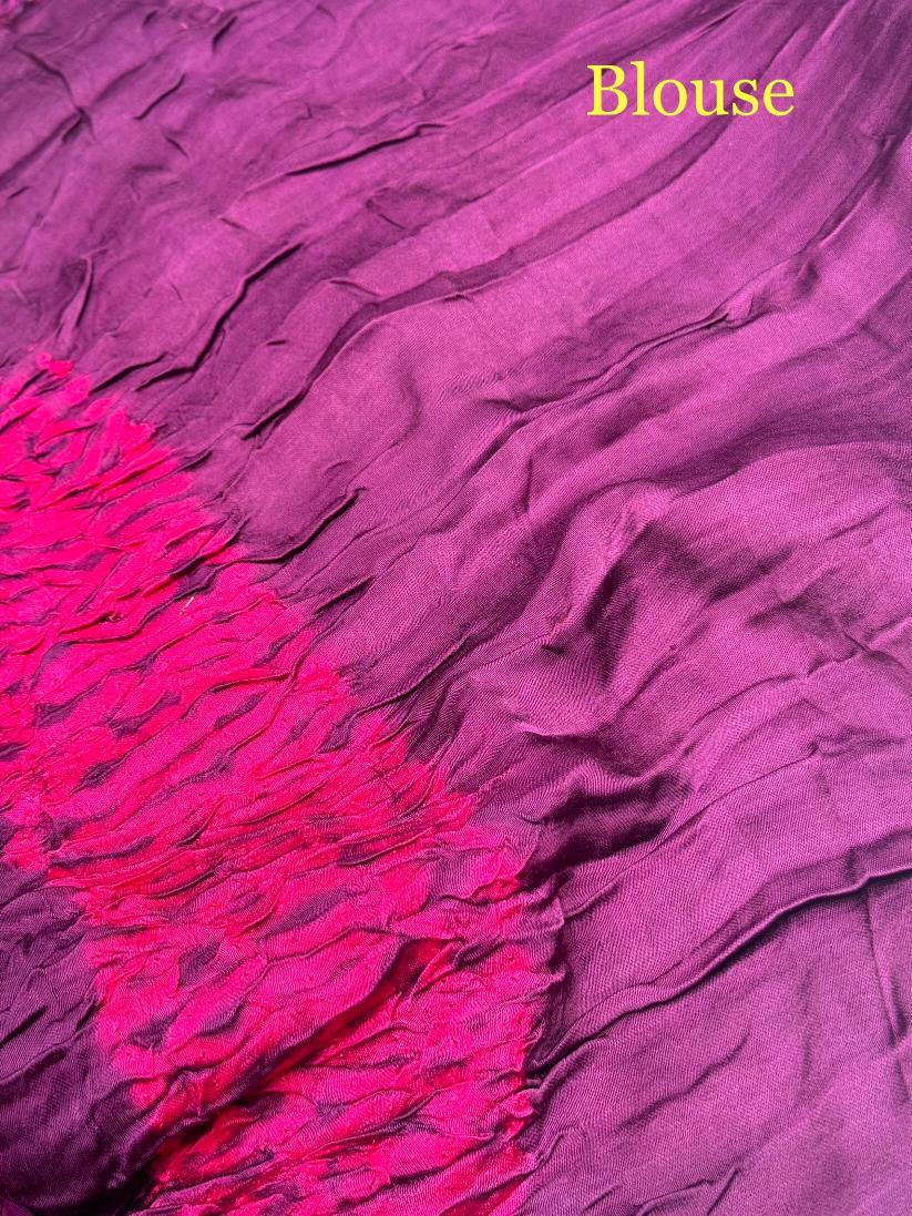 Purpule Wine Shibori Bandhni Border Pure Modal Silk Plian Saree