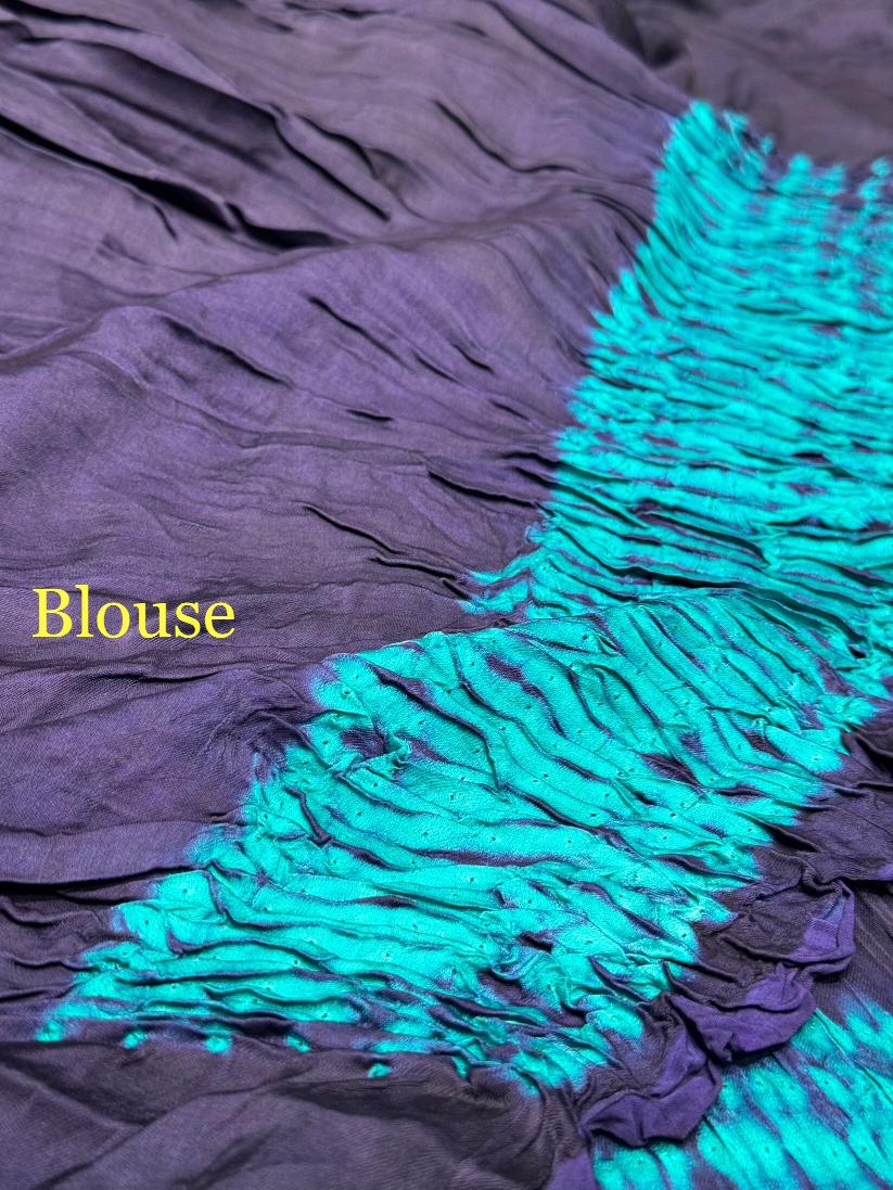 Blackish Blue Shibori Bandhni Border Pure Modal Silk Plian Saree