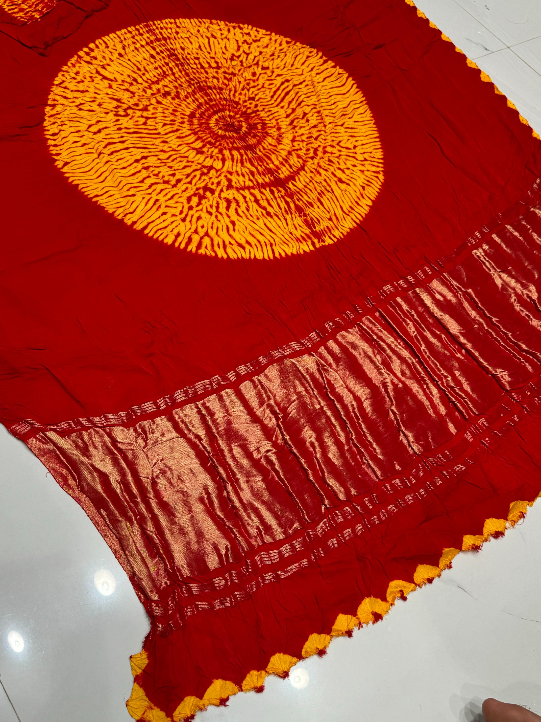 Red Shibori Bandhni Border Pure Modal Silk Plian Saree