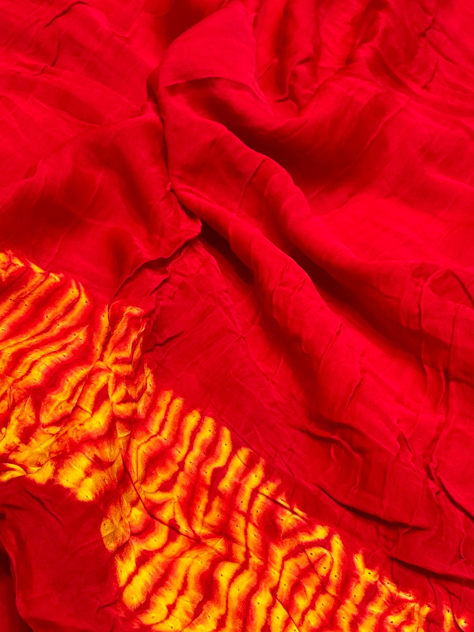 Red Shibori Bandhni Border Pure Modal Silk Plian Saree