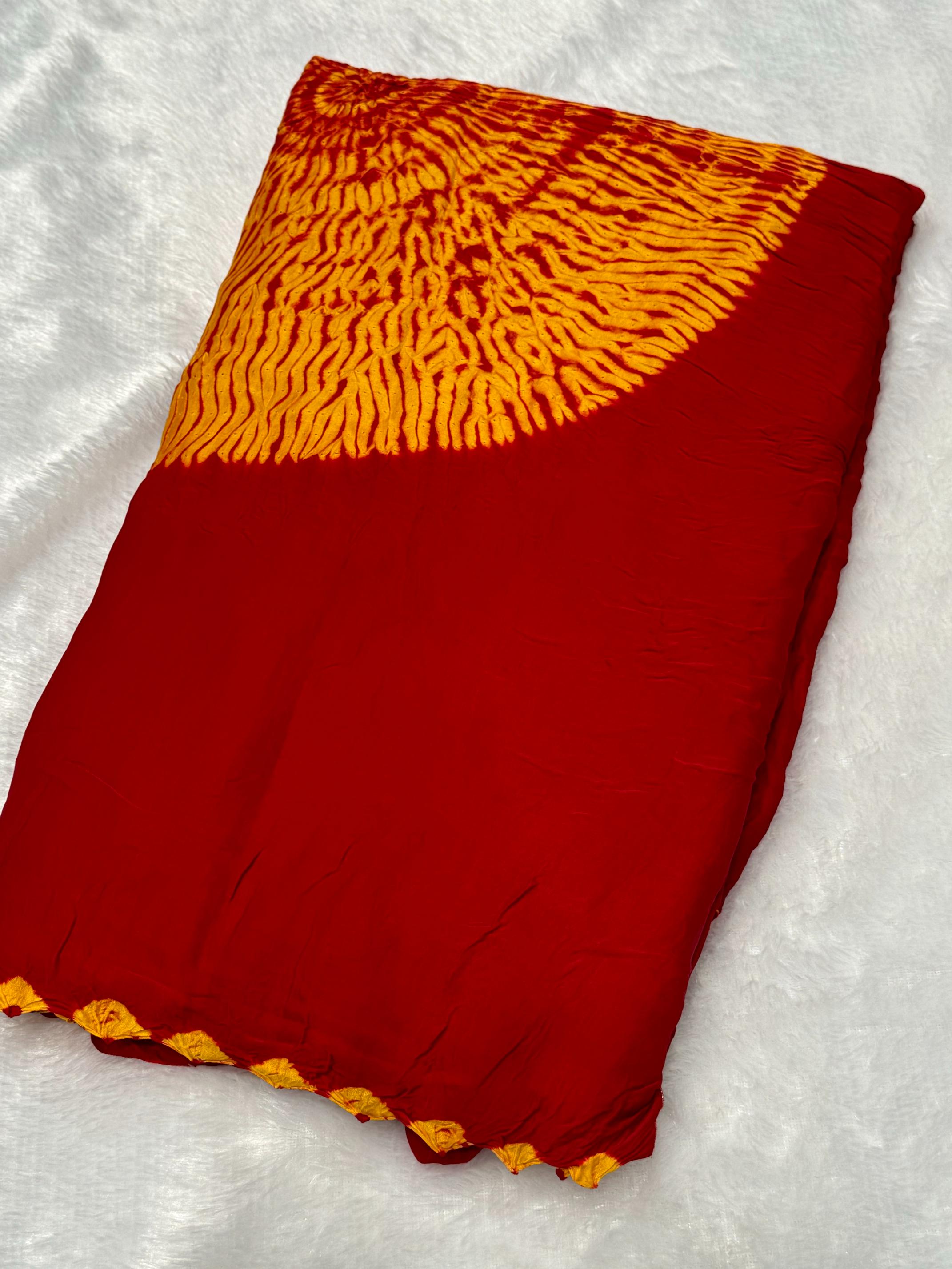 Red Shibori Bandhni Border Pure Modal Silk Plian Saree