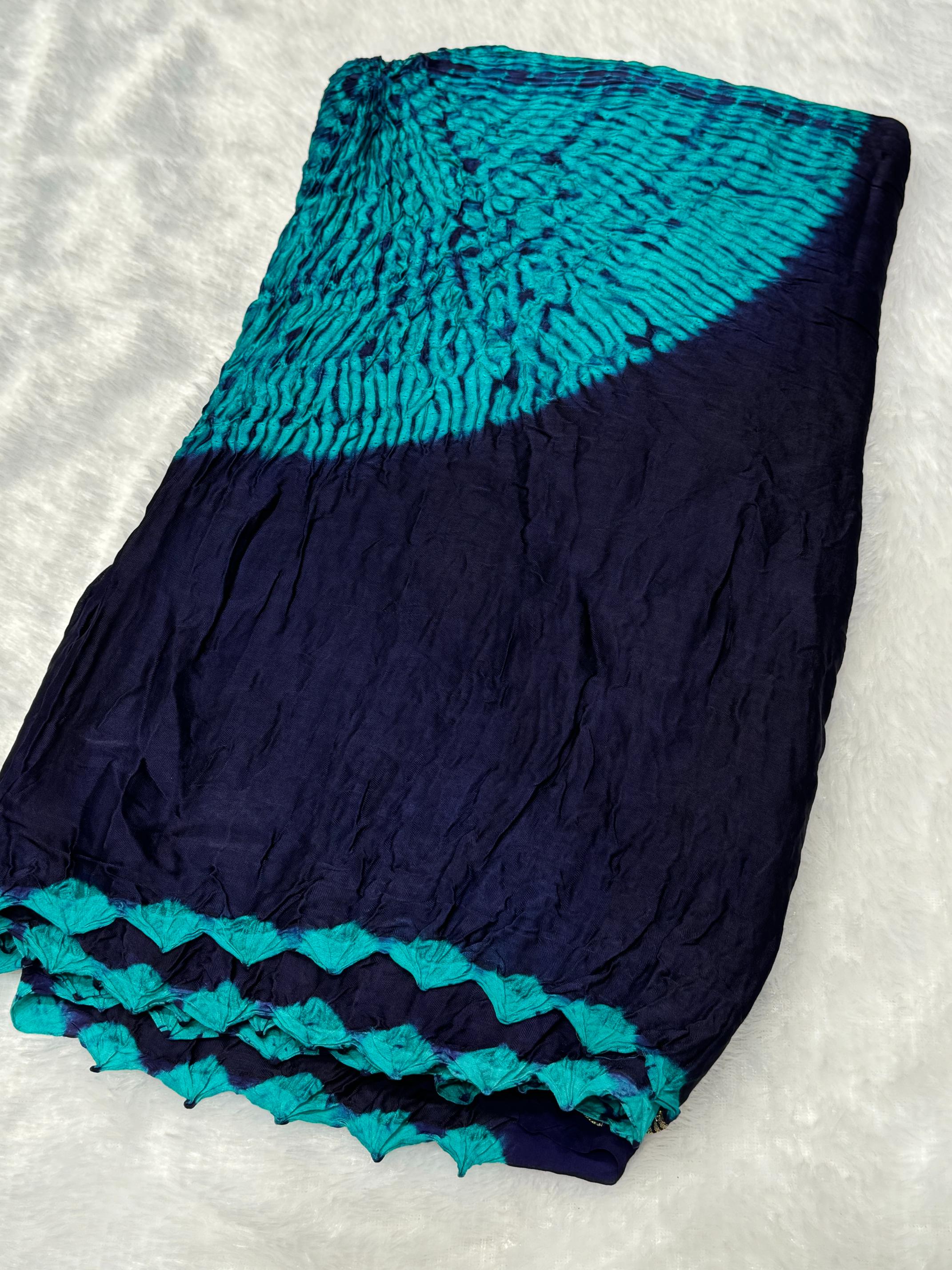 Blackish Blue Shibori Bandhni Border Pure Modal Silk Plian Saree