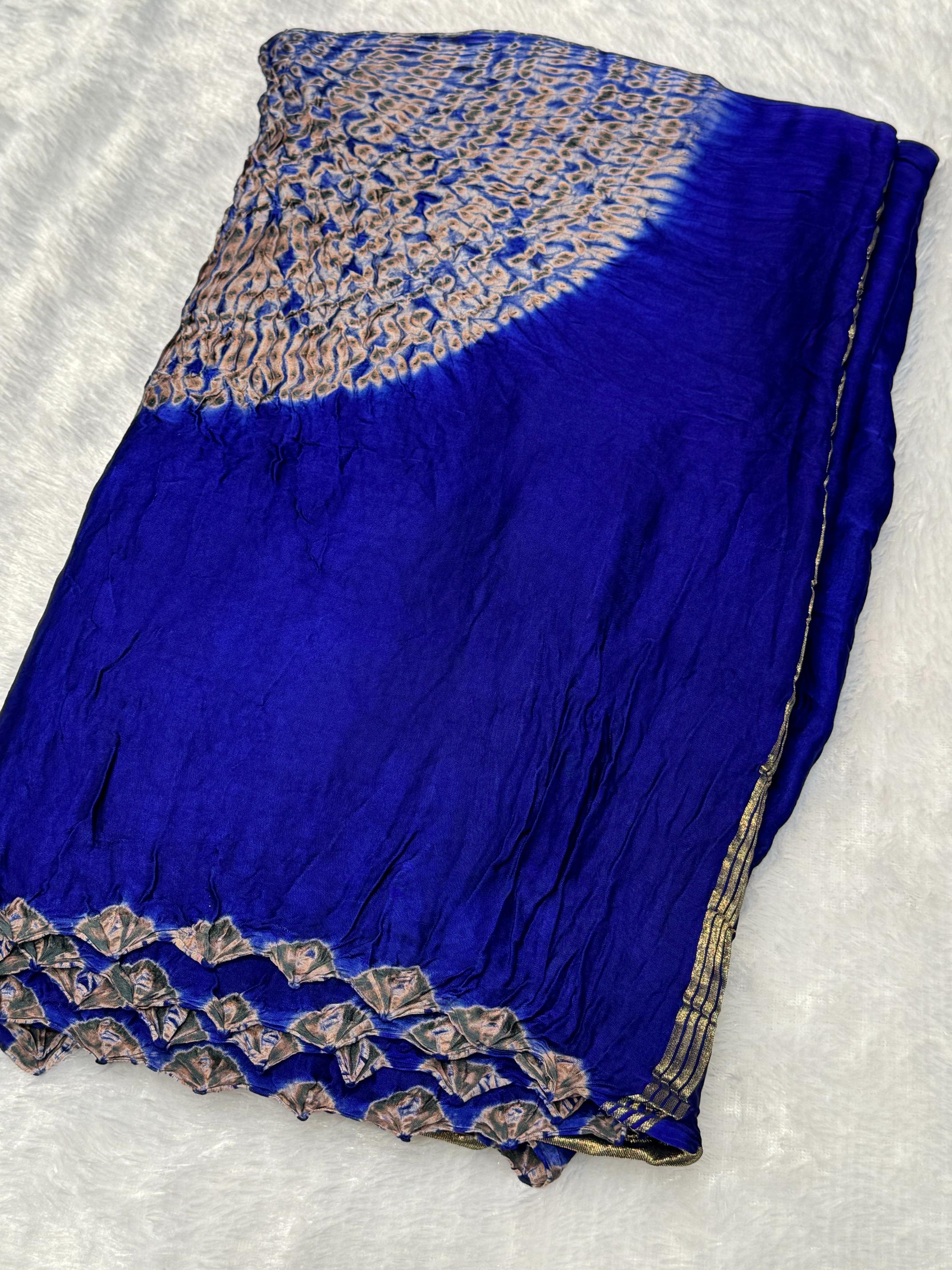 Blue Shibori Bandhni Border Pure Modal Silk Plain Saree