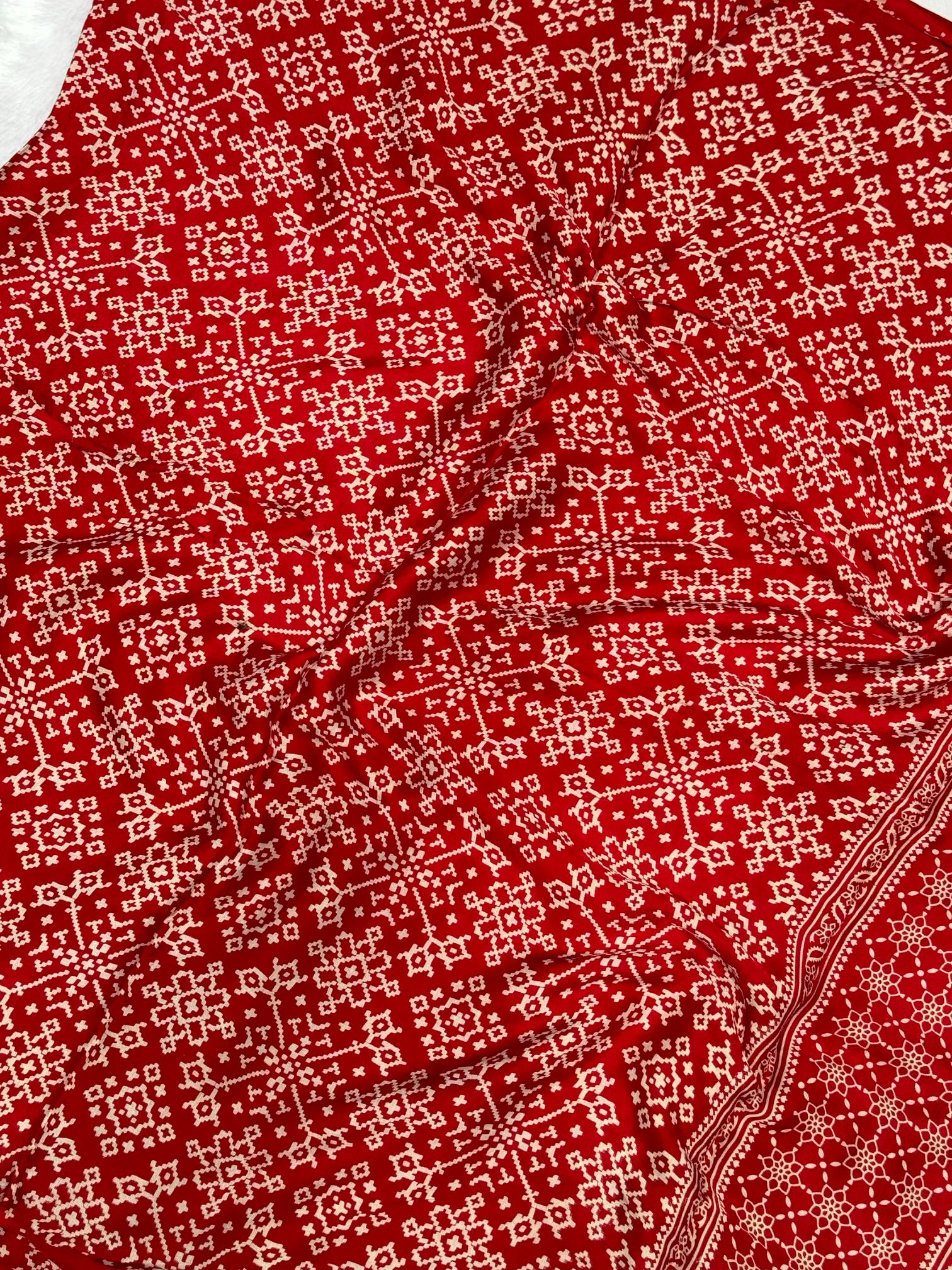 Red Patola Ajrakh Pure Modal Silk Ajrakh Pallu Saree