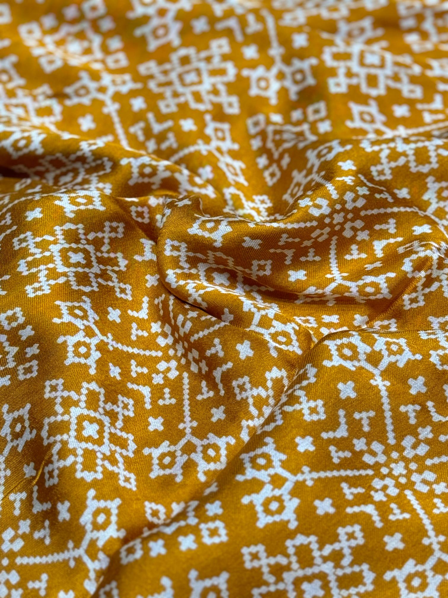 Yellow Patola Ajrakh Pure Modal Silk Ajrakh Pallu Saree