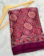 Wine Ajrakh Printed Soft Modal Silk Natural Print Saree P2