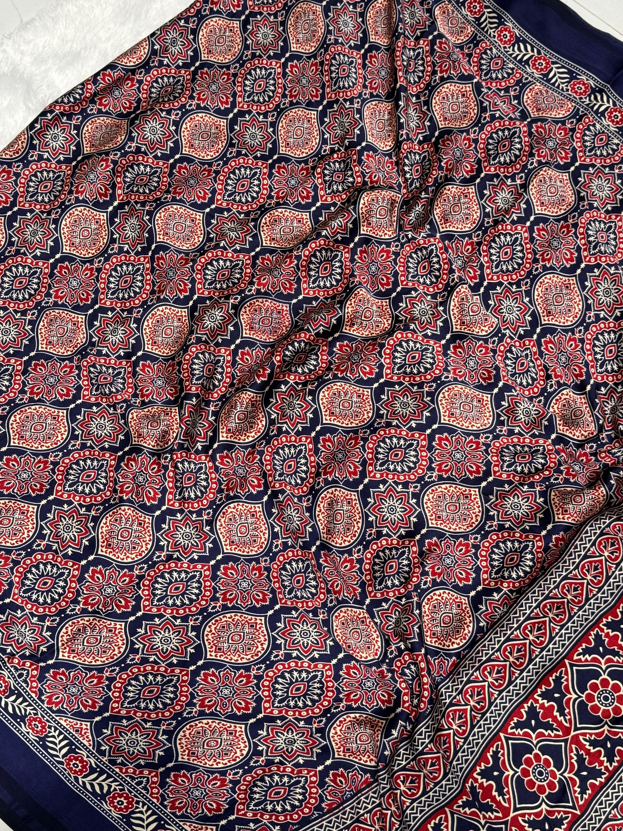 Blue Ajrakh Printed Soft Modal Silk Natural Print Saree P2