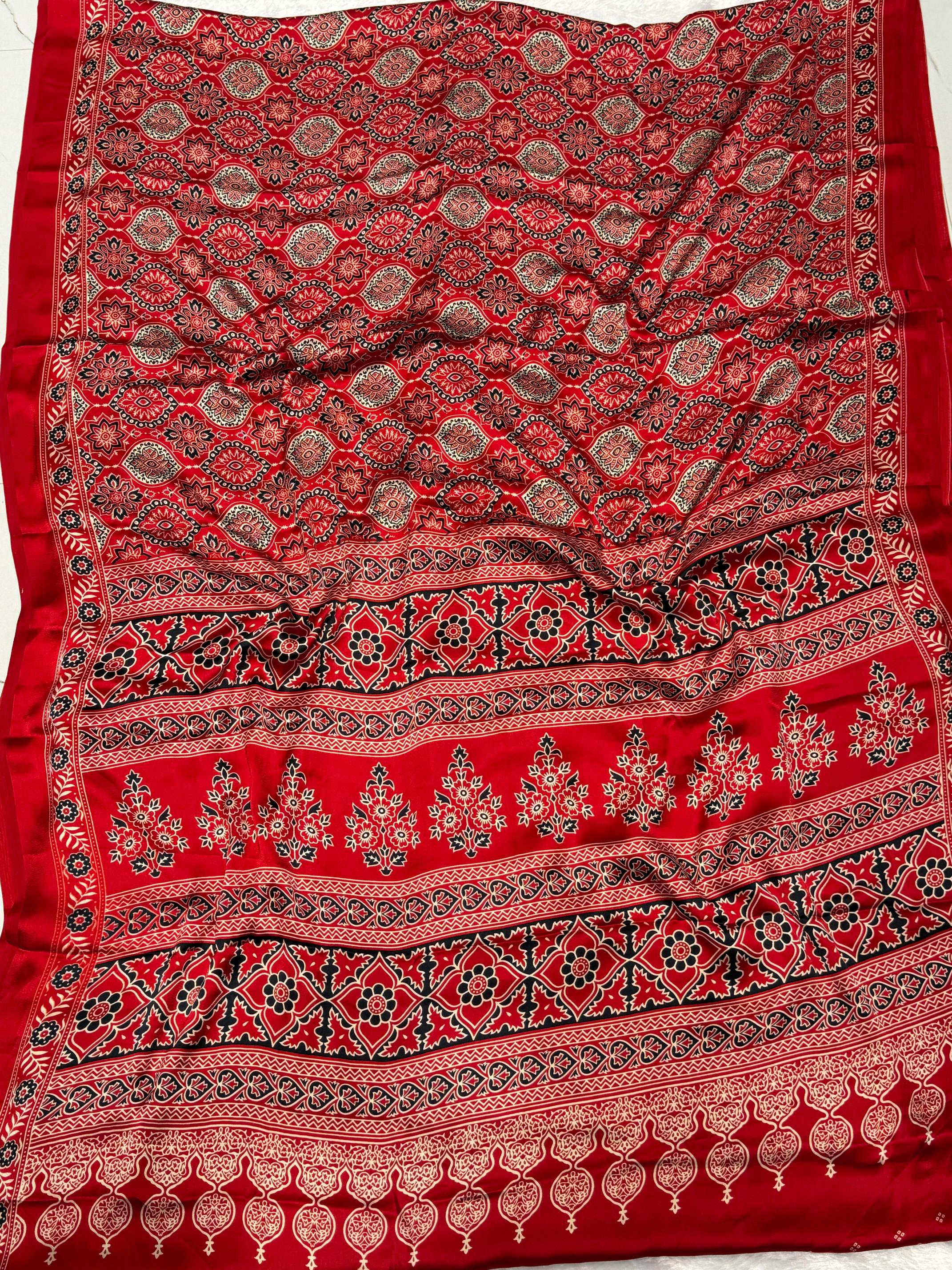 Red Ajrakh Printed Soft Modal Silk Natural Print Saree P2