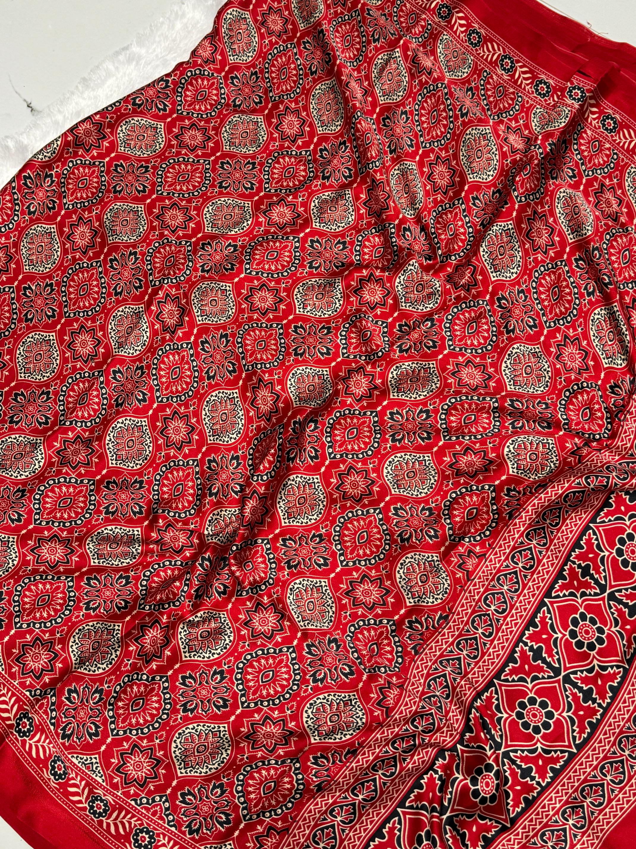 Red Ajrakh Printed Soft Modal Silk Natural Print Saree P2