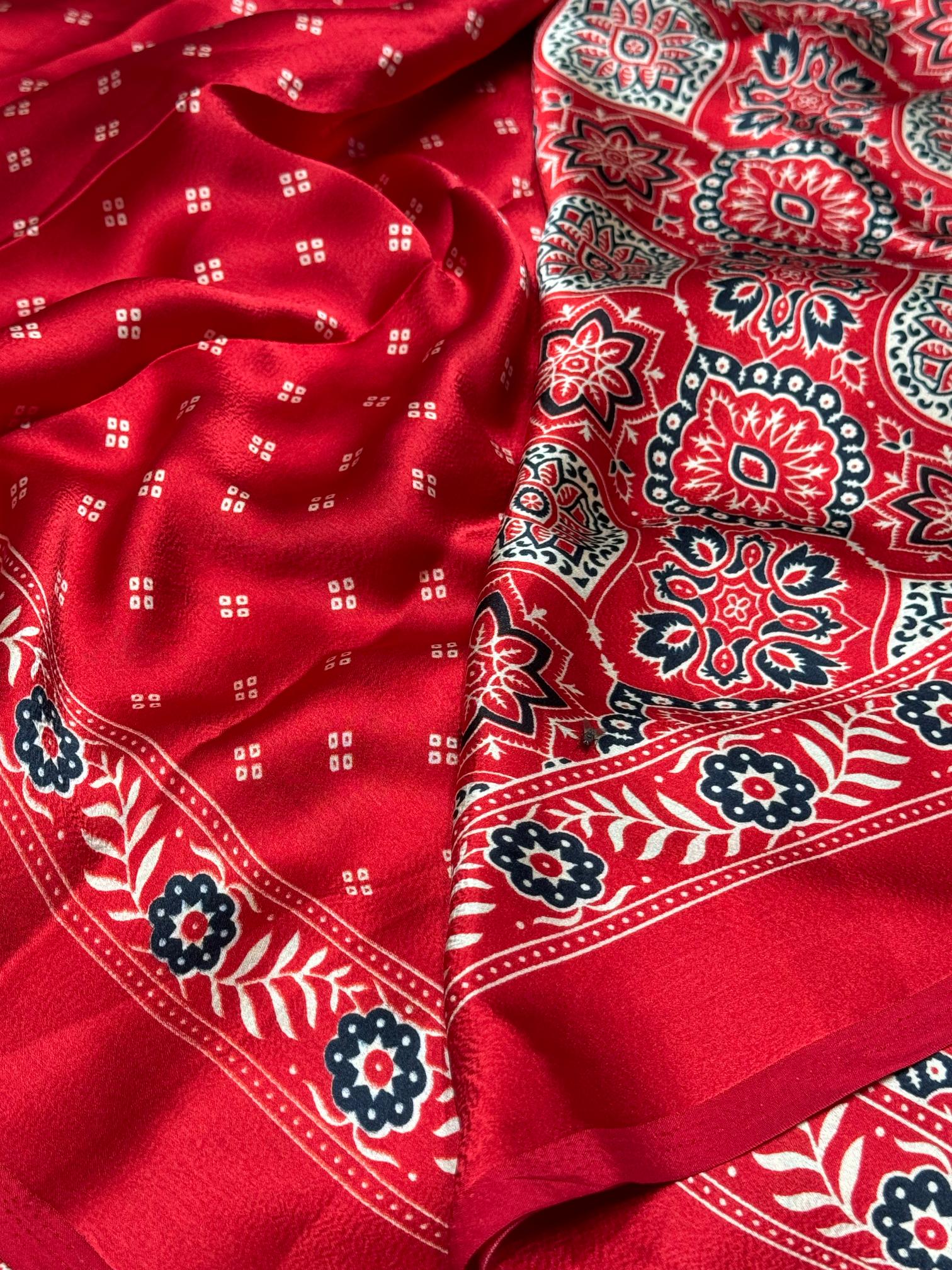 Red Ajrakh Printed Soft Modal Silk Natural Print Saree P2