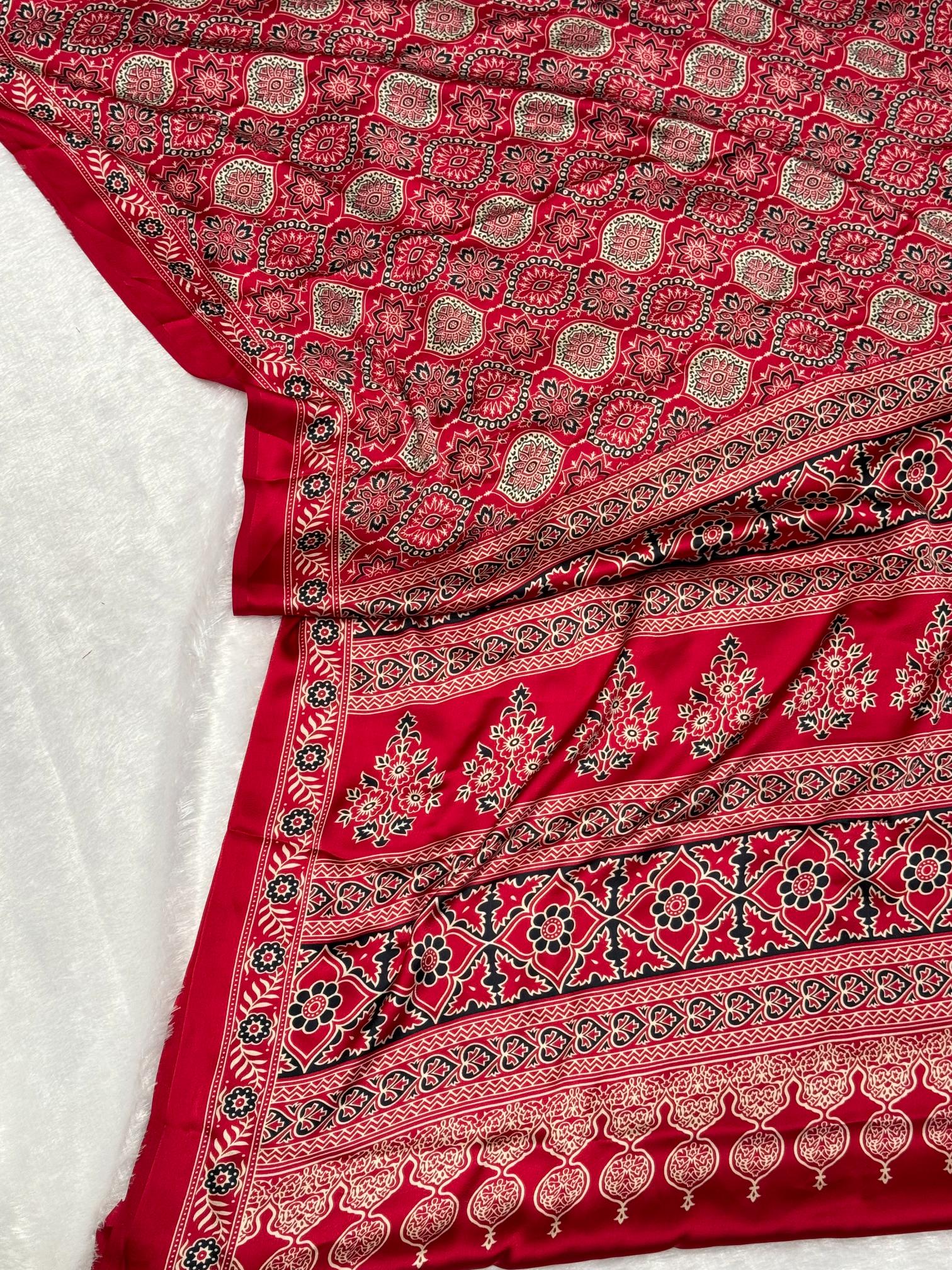 Maroon Ajrakh Printed Soft Modal Silk Natural Print Saree P2